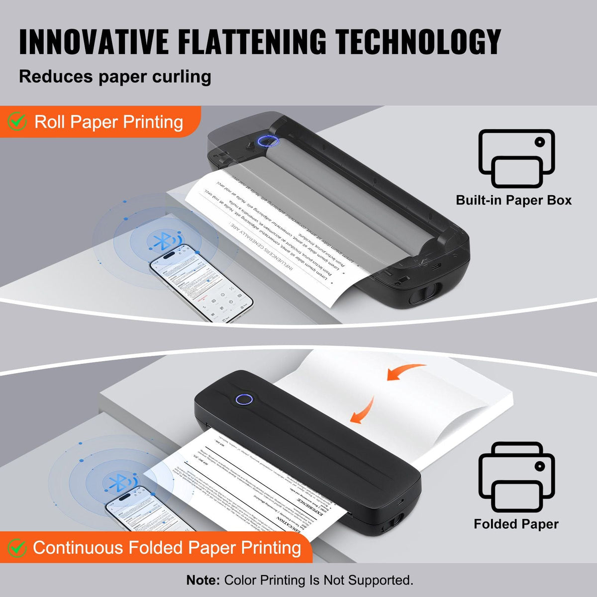 Portable Printer - 2600mAh Battery, 203 DPI, Bluetooth Inkless Mobile Printer for A4, A5 & 8.5" x 11" Thermal Paper, Compatible with iOS, Android & Laptop, Ideal for Travel, Office & Home Use