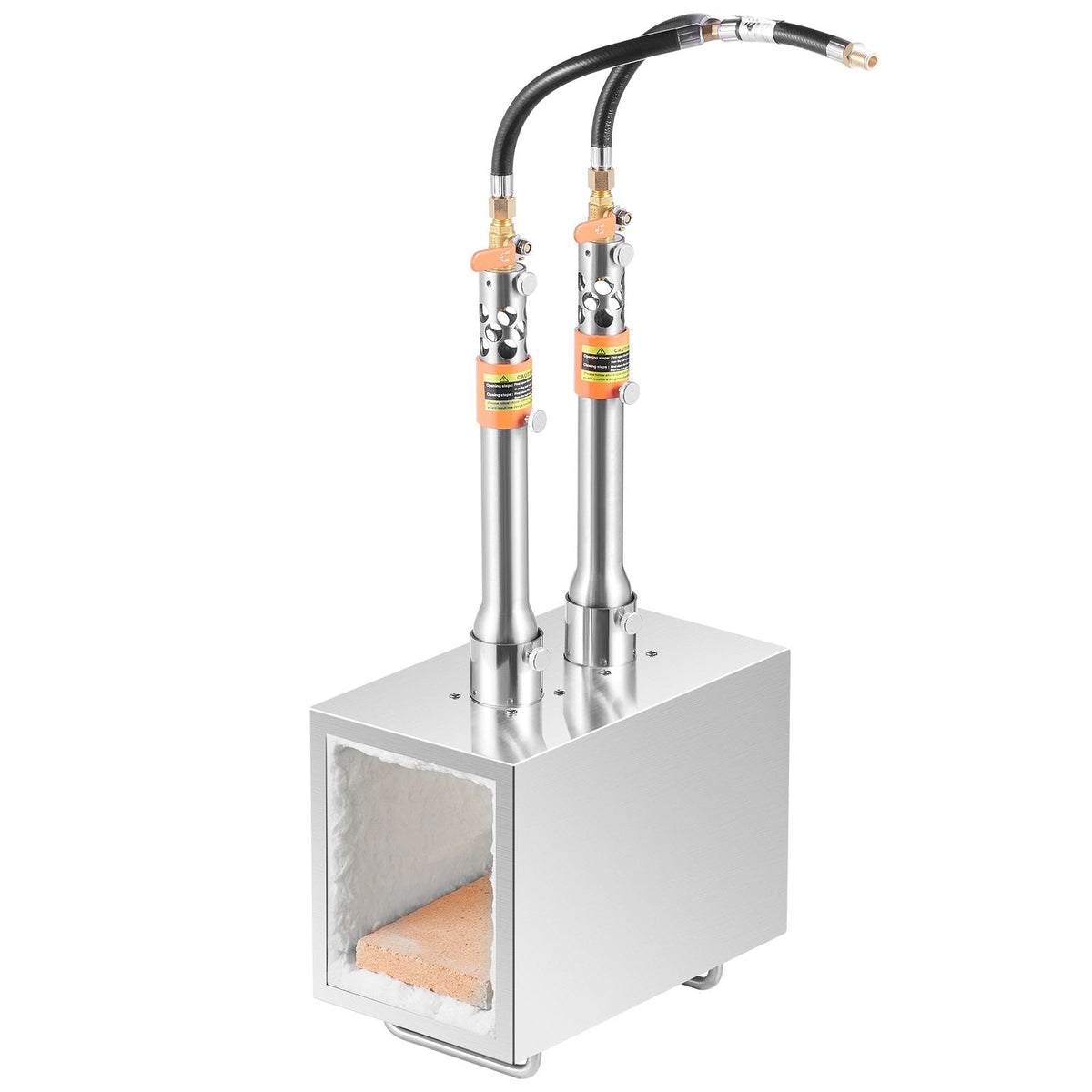 Portable Propane Forge, 2 Burner Farrier Forge, 2600 Fahrenheit Tool and Knife Making Blacksmithing Gas Forge, Large Capacity Square Stainless Steel Gas Forging Tools and Equipment