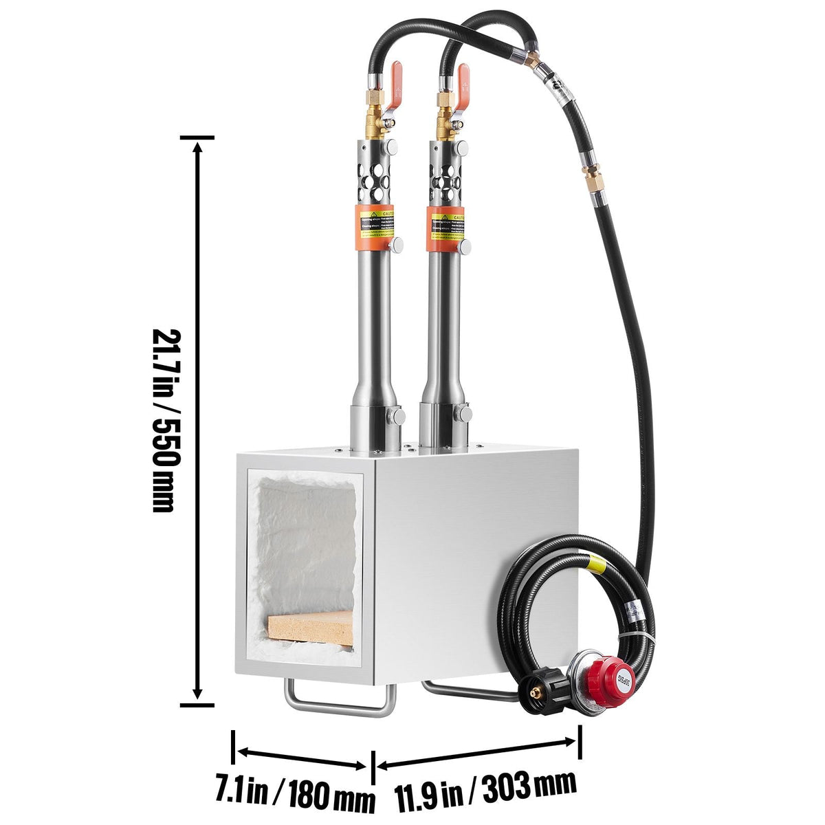 Portable Propane Forge, 2 Burner Farrier Forge, 2600 Fahrenheit Tool and Knife Making Blacksmithing Gas Forge, Large Capacity Square Stainless Steel Gas Forging Tools and Equipment