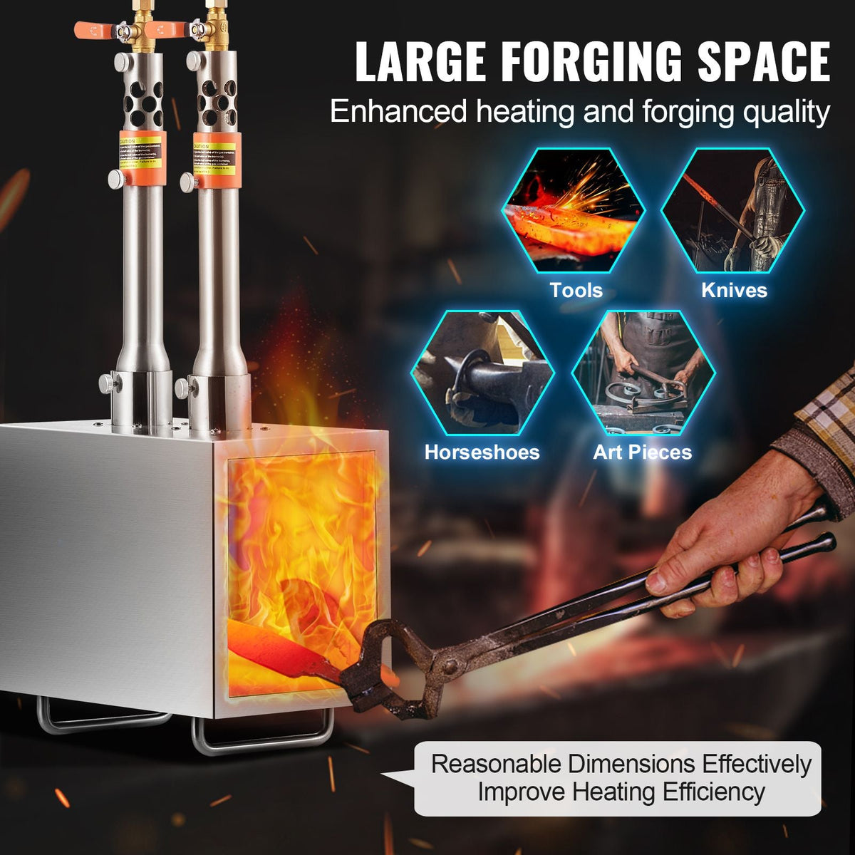 Portable Propane Forge, 2 Burner Farrier Forge, 2600 Fahrenheit Tool and Knife Making Blacksmithing Gas Forge, Large Capacity Square Stainless Steel Gas Forging Tools and Equipment