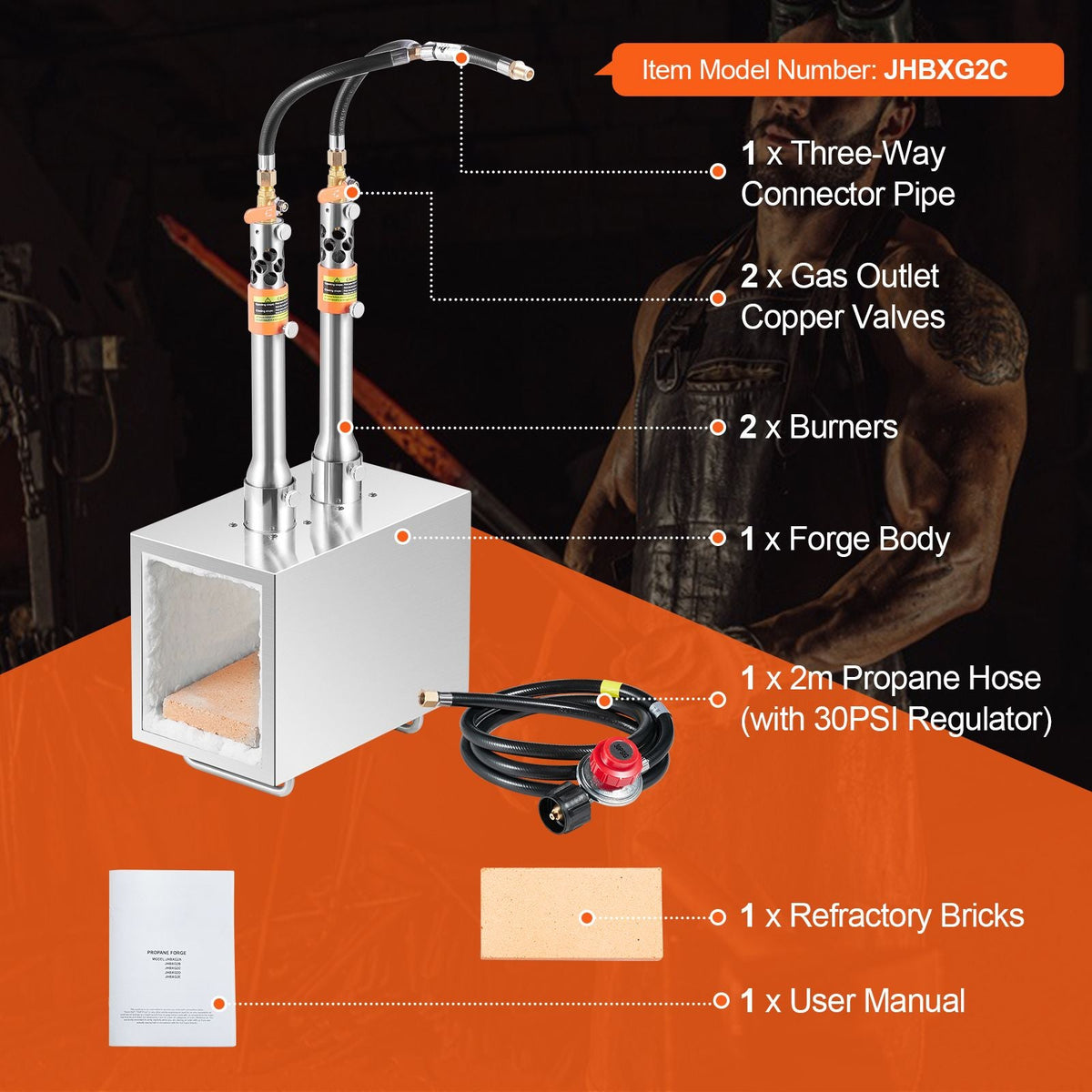 Portable Propane Forge, 2 Burner Farrier Forge, 2600 Fahrenheit Tool and Knife Making Blacksmithing Gas Forge, Large Capacity Square Stainless Steel Gas Forging Tools and Equipment