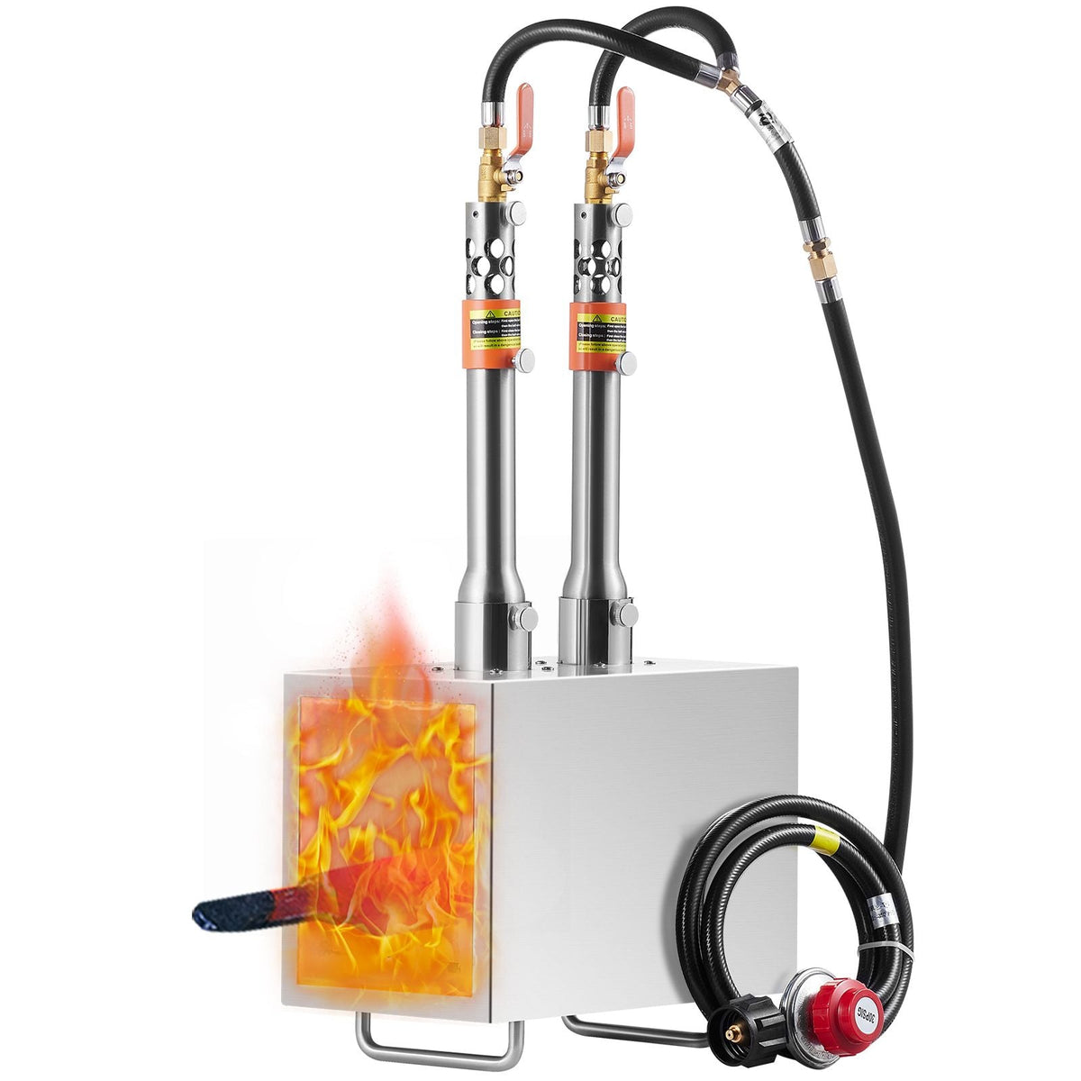 Portable Propane Forge, 2 Burner Farrier Forge, 2600 Fahrenheit Tool and Knife Making Blacksmithing Gas Forge, Large Capacity Square Stainless Steel Gas Forging Tools and Equipment