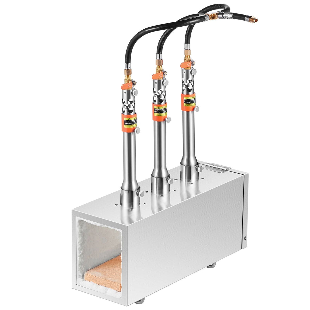 Portable Propane Forge, 3 Burner Farrier Forge, 2600 Fahrenheit Tool and Knife Making Blacksmithing Gas Forge, Large Capacity Square Stainless Steel Gas Forging Tools and Equipment