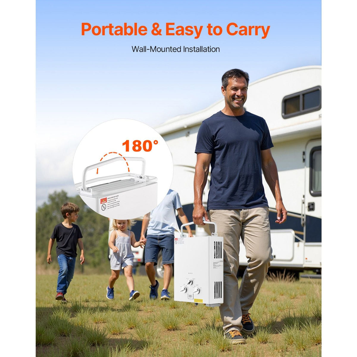 Portable Propane Water Heater, 5L Tankless Outdoor Water Heater, 34000 BTU 1.32 GPM Instant Hot Water, with Accessory Set + Regulator +Water Pump for RV Camping Trips Cabins Barns