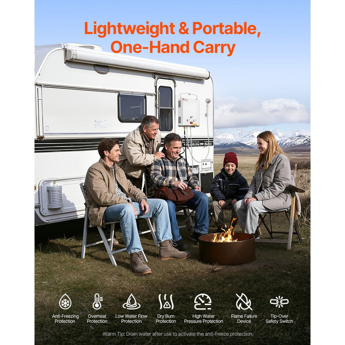 Portable Propane Water Heater, 5L Tankless Outdoor Water Heater, 34000 BTU 1.32 GPM Instant Hot Water, with Accessory Set + Regulator +Water Pump for RV Camping Trips Cabins Barns