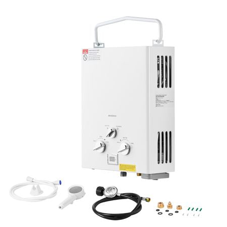 Portable Propane Water Heater, 6L Tankless Outdoor Water Heater, 41000 BTU 1.58 GPM Instant Hot Water, with Accessory Set + Regulator for RV Camping Trips Cabins Barns