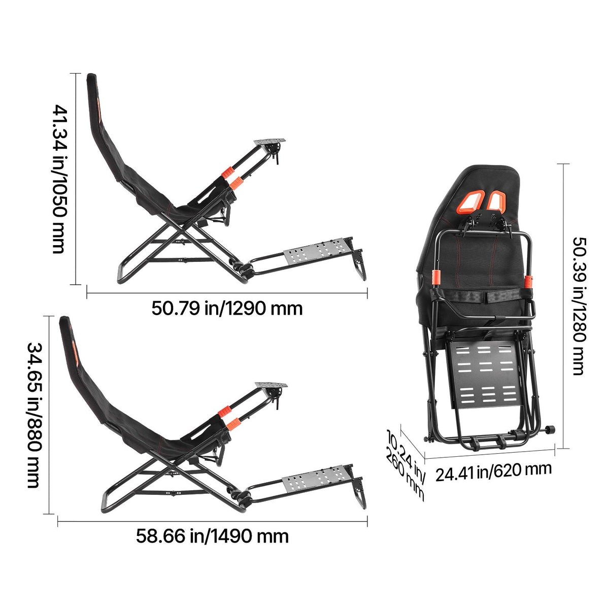 Portable Racing Wheel Stand, Foldable & Adjustable Steering Sim Wheel Stand, 18.5 in Seat Inner Width, Compatible with Logitech G923/G920/G29, Thrustmaster T248P, Fanatec, Hori, Mad Catz, Black