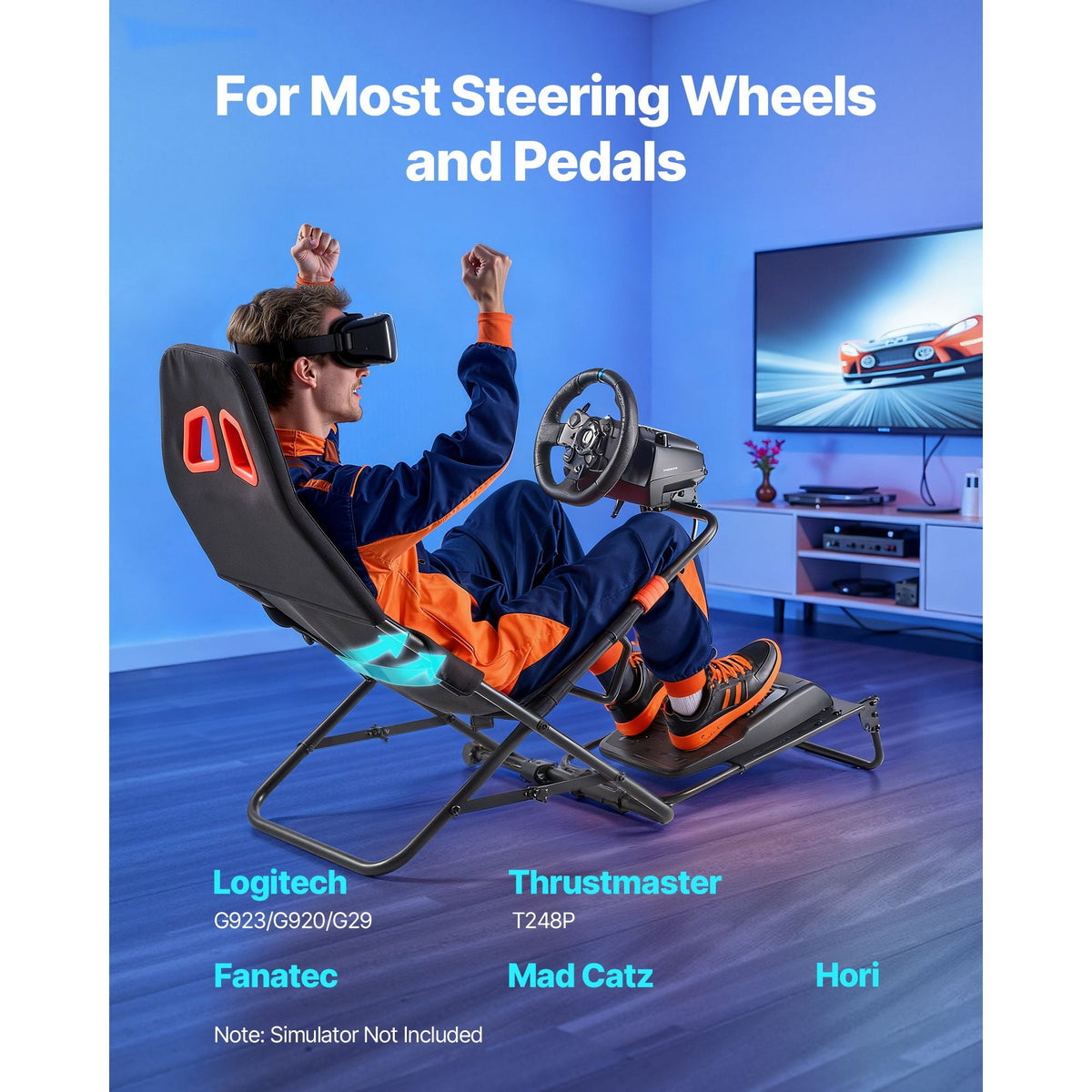 Portable Racing Wheel Stand, Foldable & Adjustable Steering Sim Wheel Stand, 18.5 in Seat Inner Width, Compatible with Logitech G923/G920/G29, Thrustmaster T248P, Fanatec, Hori, Mad Catz, Black