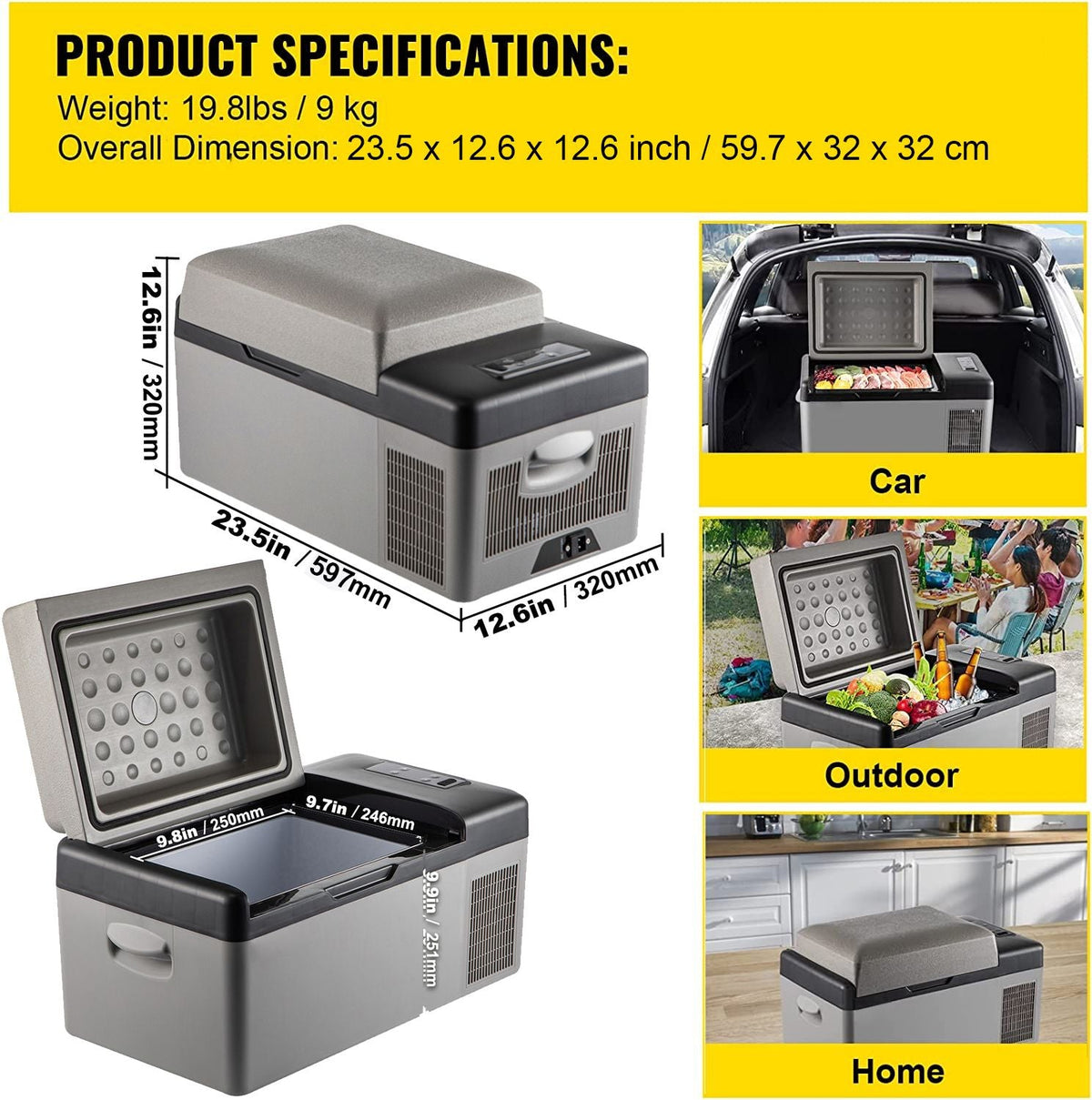 Portable Refrigerator 21 Quart(20 Liter),12 Volt Refrigerator App Control(-4 to 68 F), Car Refrigerator Electric Compressor Cooler with 12/24v DC & 110-240v AC for Camping, Fishing, Outdoor