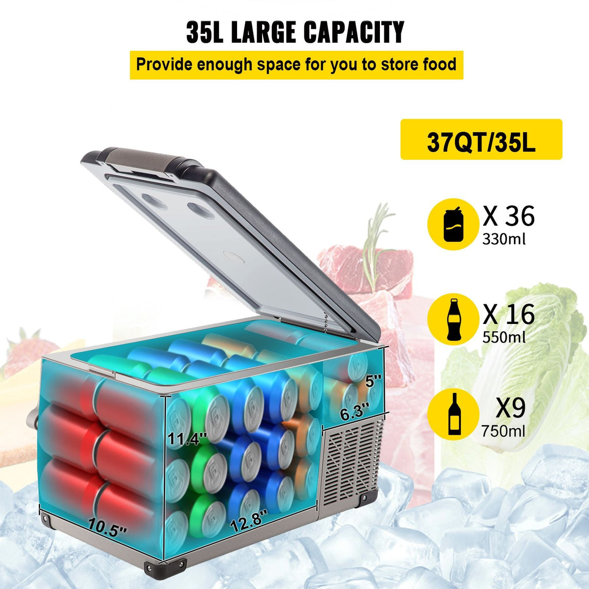 Portable Refrigerator 37 Quart(35 Liter),12 Volt Refrigerator App Control(-4 to 68 F), Car Refrigerator Dual Zone with 12/24v DC & 110-240v AC for Camping, Fishing, Outdoor or Home Use