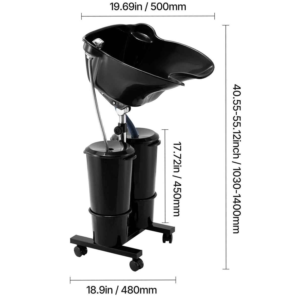 Portable Shampoo Bowl, Shampoo Sink for Washing Hair with Electric Pump, Includes 2 Buckets 2 Showerheads, Drain Hose, Height and Angle Adjustable Portable Wash Bowl for Home Salon Use, Black