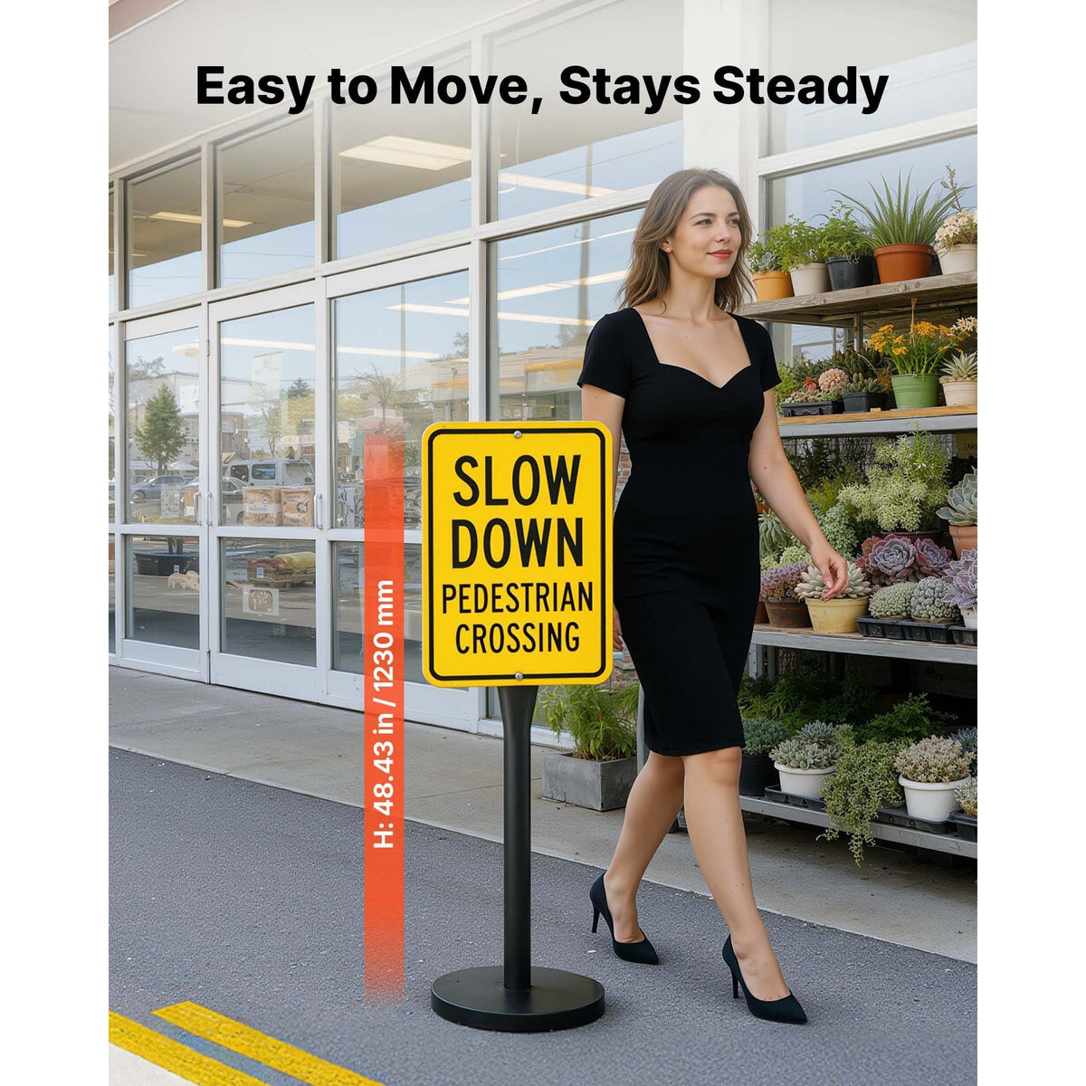 Portable Sign Post, 2-Pack, 4 ft Tall, Metal Sign Stands with Heavy Duty Cast Iron Base, Multi-Hole Design for Easy Installation, Wind-Resistant, for Indoor and Outdoor Parking, Warning, Notice