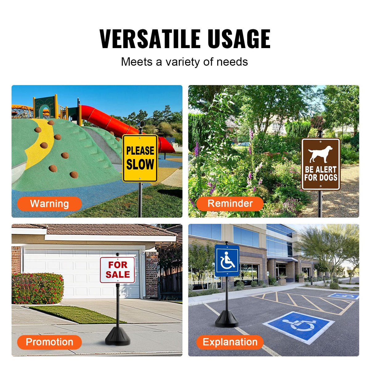 Portable Sign Post, 5 ft Cast Iron Sign Post Holder with Hard Plastic Base & Wheels, Movable Parking Sign Stand for No Parking Street Signs, Handicap Parking Sign, with Base, Bolts Nuts, Black