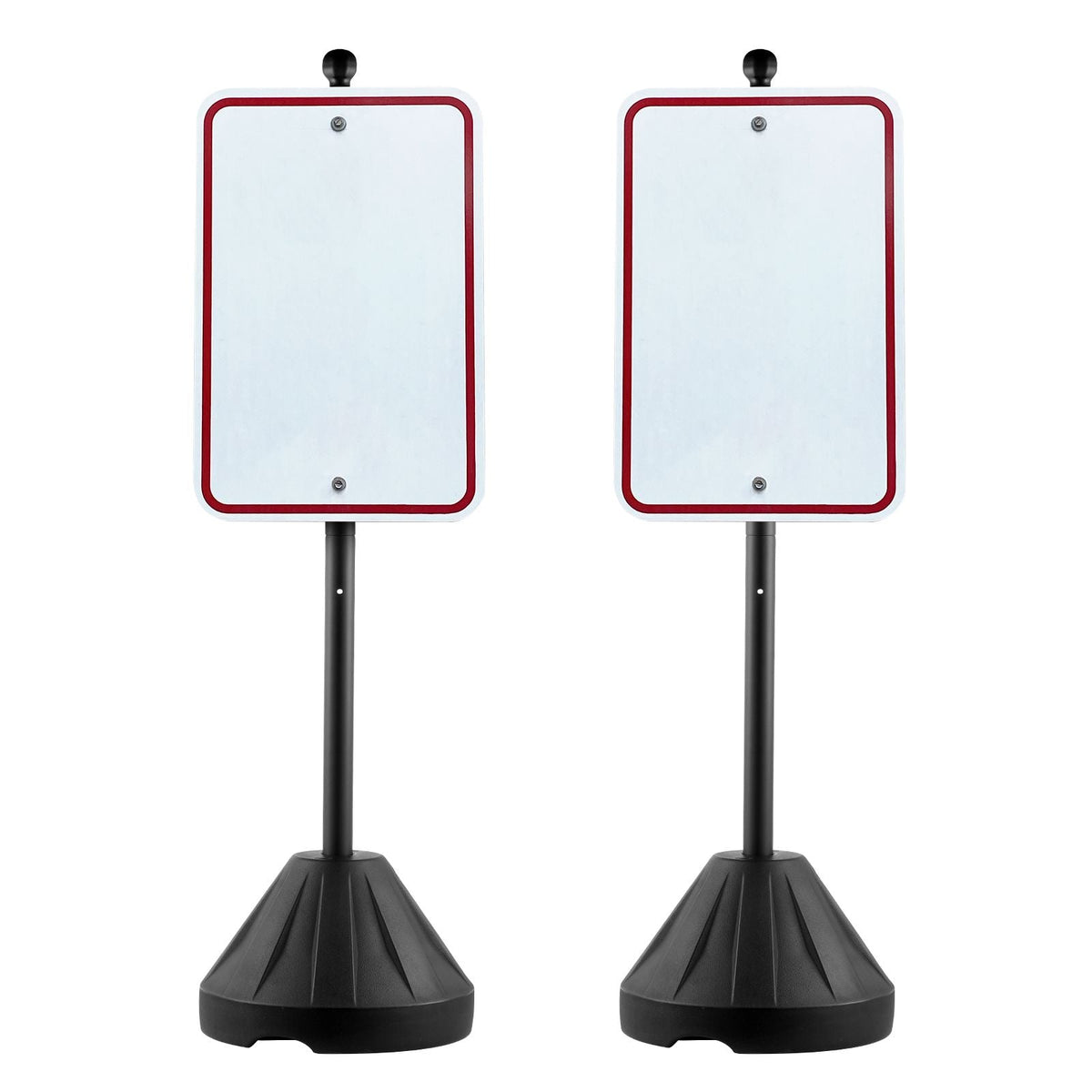 Portable Sign Post, 5 ft Cast Iron Sign Post Holder with Hard Plastic Base & Wheels, Movable Parking Sign Stand for No Parking Street Signs, Handicap Parking Sign, with Base, Bolts Nuts, Black