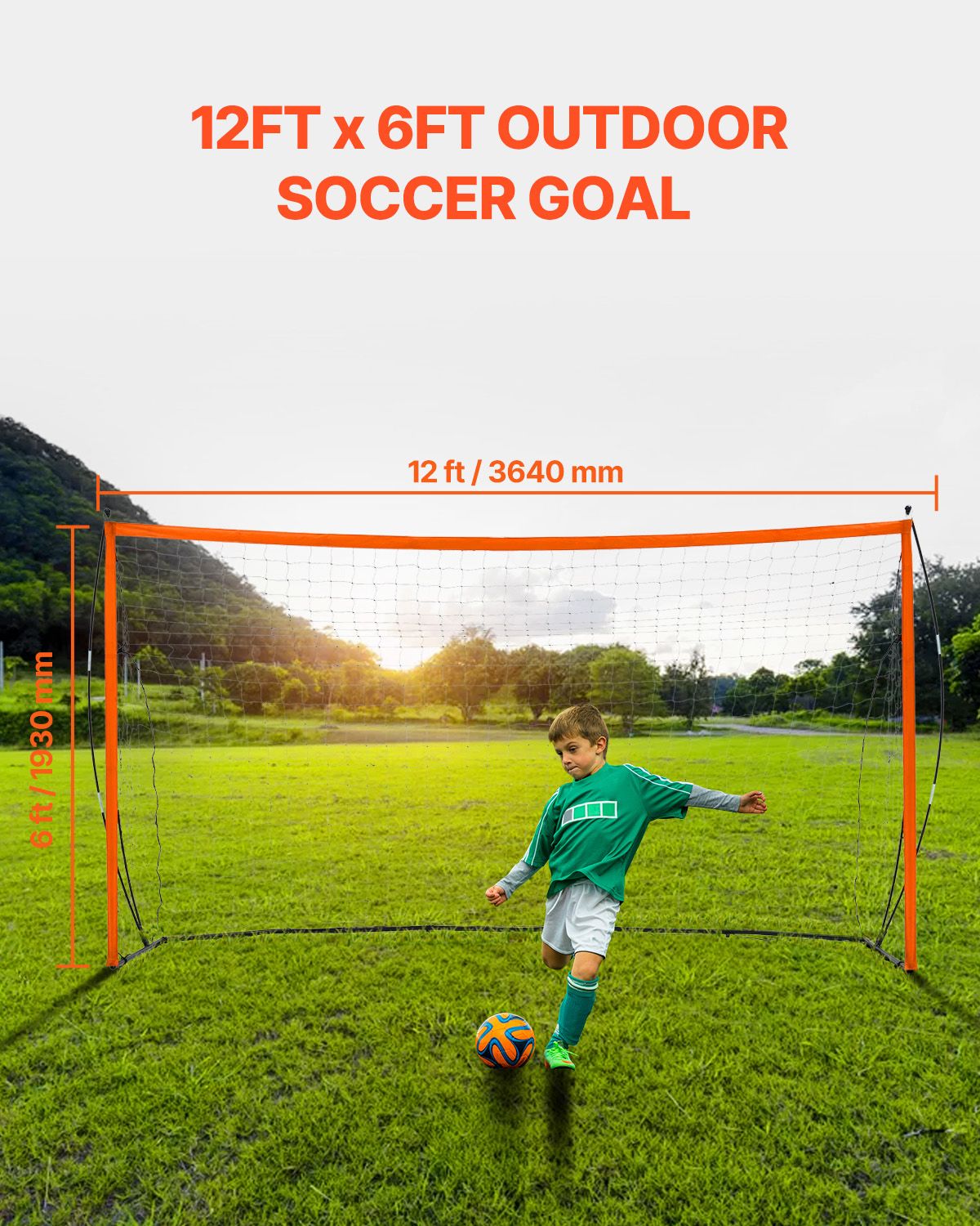 Portable Soccer Goal, 12x6 ft Adults Kids Backyard Soccer Net, Large Practice Soccer Net, Steel Fiberglass Structure Training Goal Set, All-Weather Outdoor Soccer Goals with Carry Bag, Orange