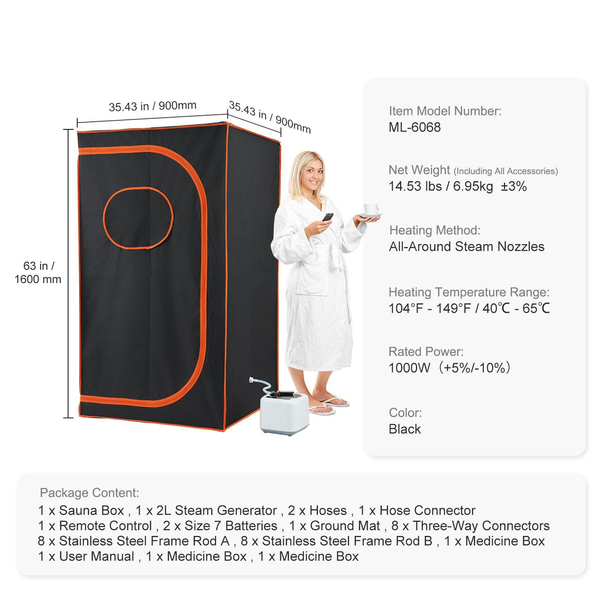 Portable Steam Sauna Tent Full Size, 1000W Personal Sauna Blanket Kit for Home Spa, Detoxify & Soothing Heated Body Therapy, Time & Temperature Remote Control With Floor Mat