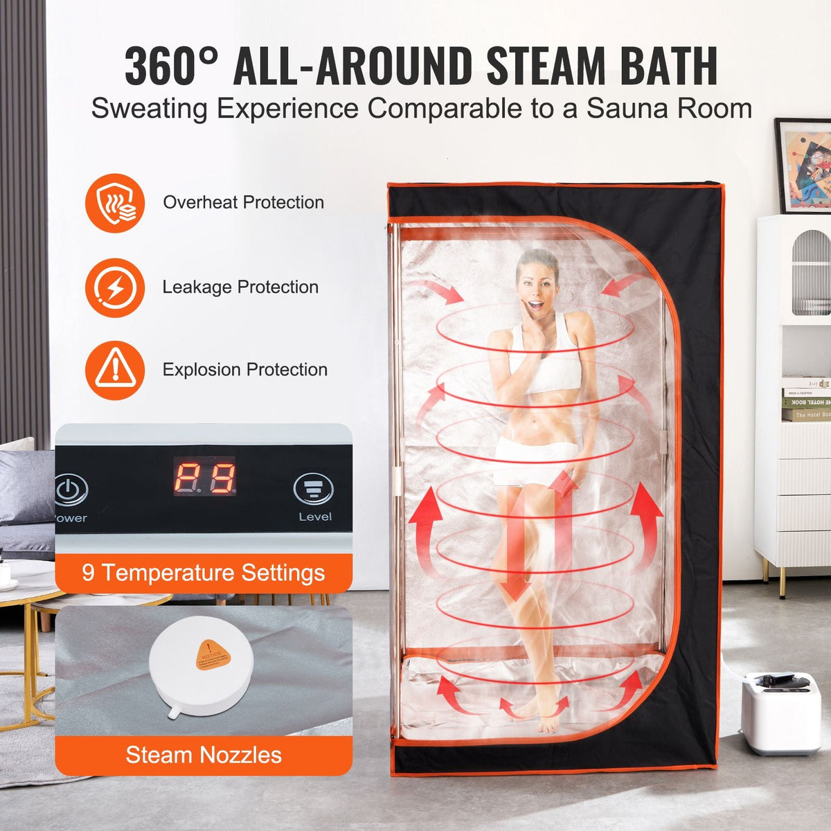 Portable Steam Sauna Tent Full Size, 1000W Personal Sauna Blanket Kit for Home Spa, Detoxify & Soothing Heated Body Therapy, Time & Temperature Remote Control With Floor Mat