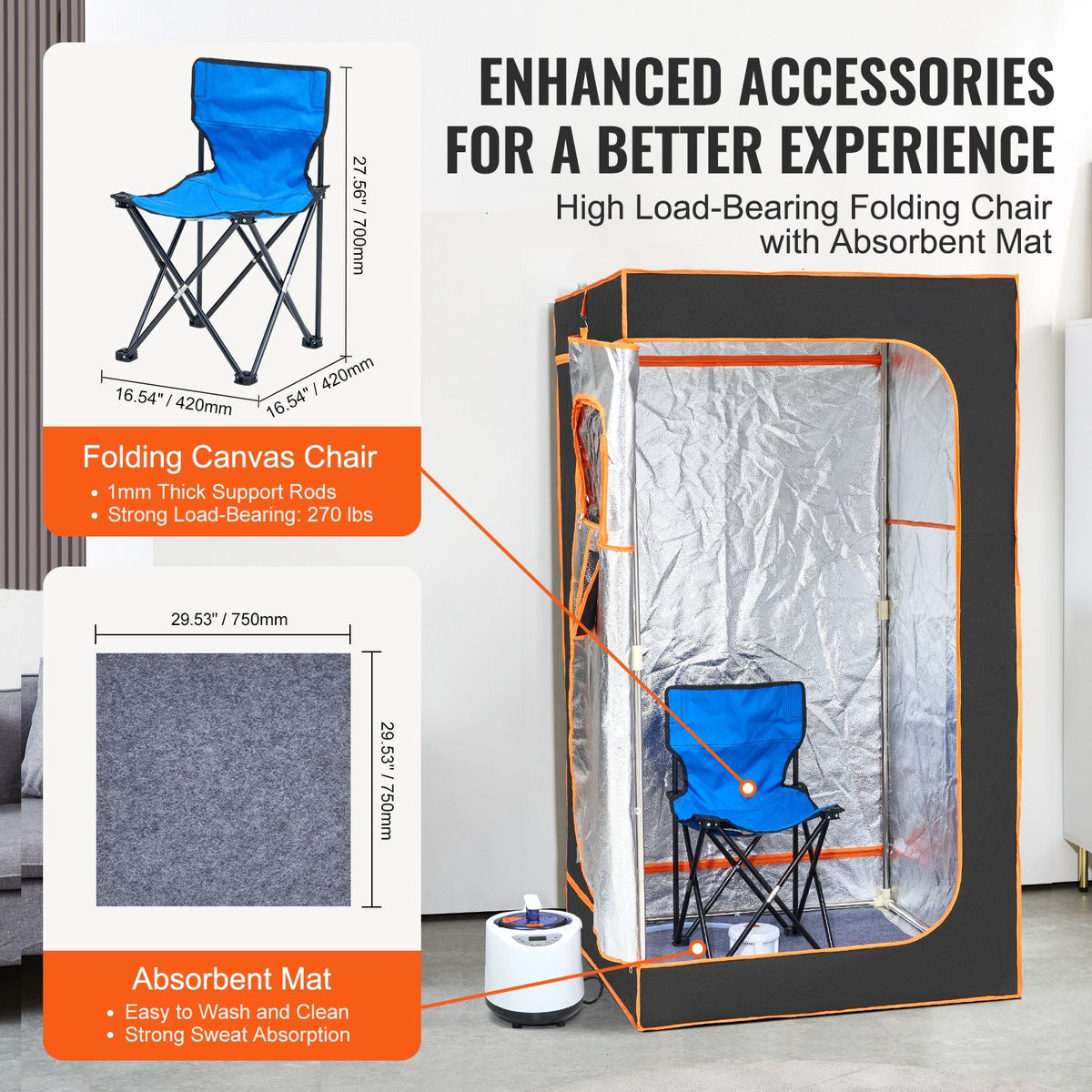Portable Steam Sauna Tent Full Size, 1200W With Visible Window, Personal Sauna Blanket Kit for Home Spa, Detoxify & Soothing Heated Body Therapy,Time&Temperature Remote Control with Chair,Black