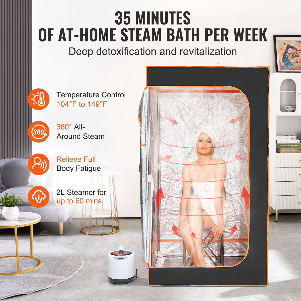 Portable Steam Sauna Tent Full Size, 1200W With Visible Window, Personal Sauna Blanket Kit for Home Spa, Detoxify & Soothing Heated Body Therapy,Time&Temperature Remote Control with Chair,Black
