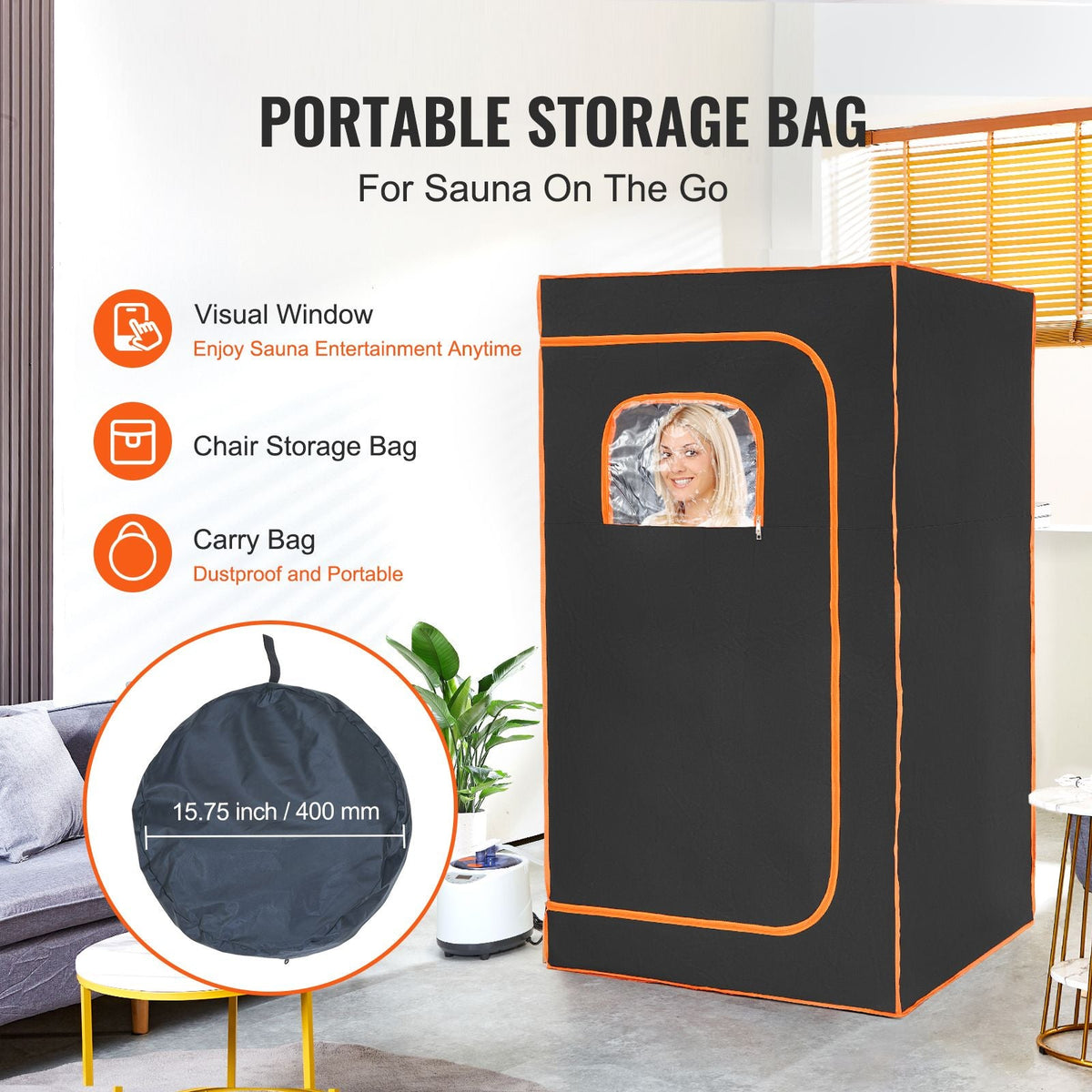 Portable Steam Sauna Tent Full Size, 1200W With Visible Window, Personal Sauna Blanket Kit for Home Spa, Detoxify & Soothing Heated Body Therapy,Time&Temperature Remote Control with Chair,Black