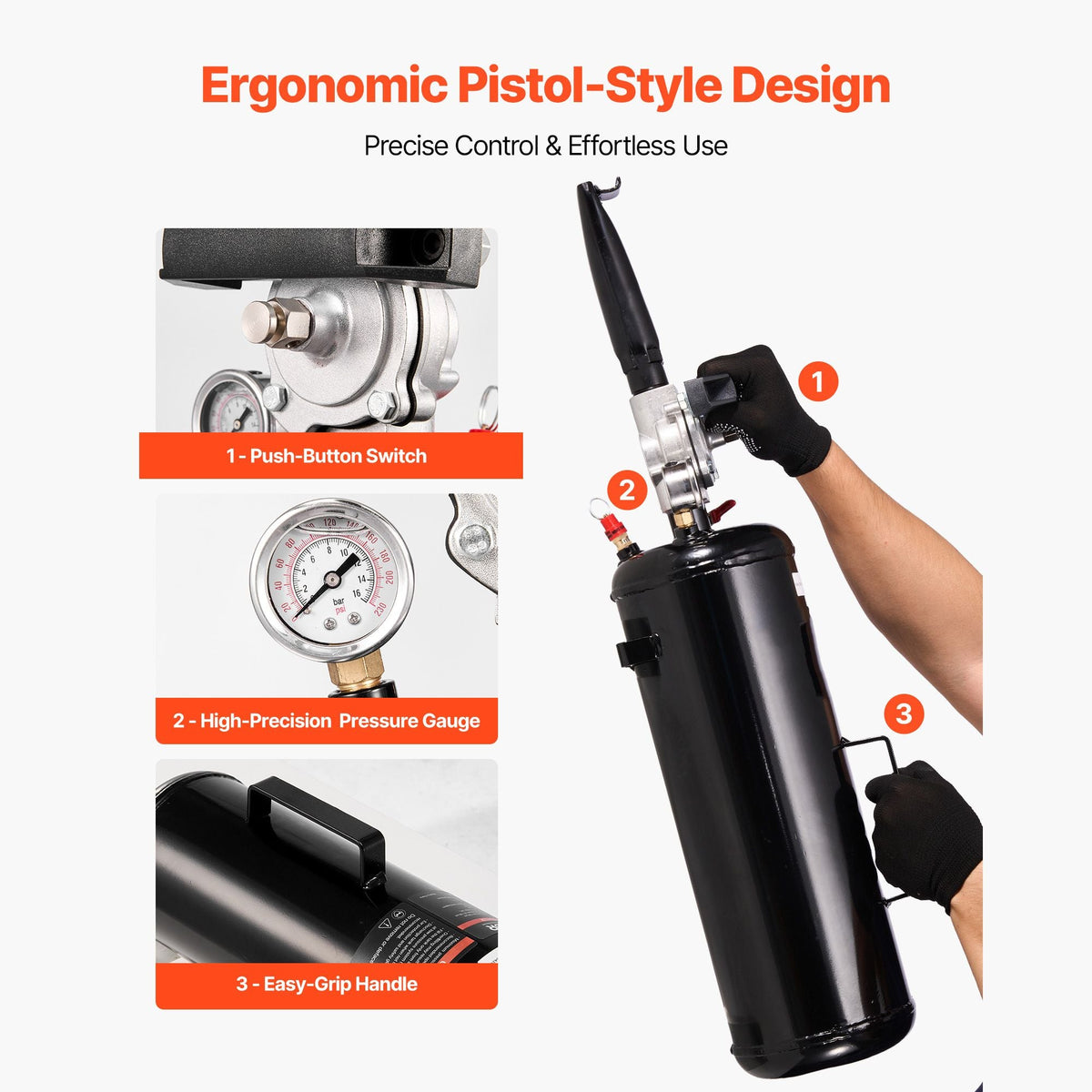 Portable Tire Bead Seater, 2.1 Gal / 8 L Air Bead Blaster, Handheld Tire Inflator Tool, 87-116 PSI Operating Pressure, Trigger Seating Inflator for Car, Compact SUV, Light Truck, E-Bike, RV, ATV
