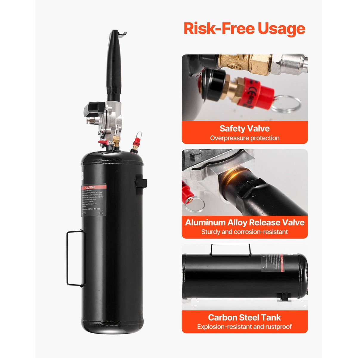 Portable Tire Bead Seater, 2.1 Gal / 8 L Air Bead Blaster, Handheld Tire Inflator Tool, 87-116 PSI Operating Pressure, Trigger Seating Inflator for Car, Compact SUV, Light Truck, E-Bike, RV, ATV
