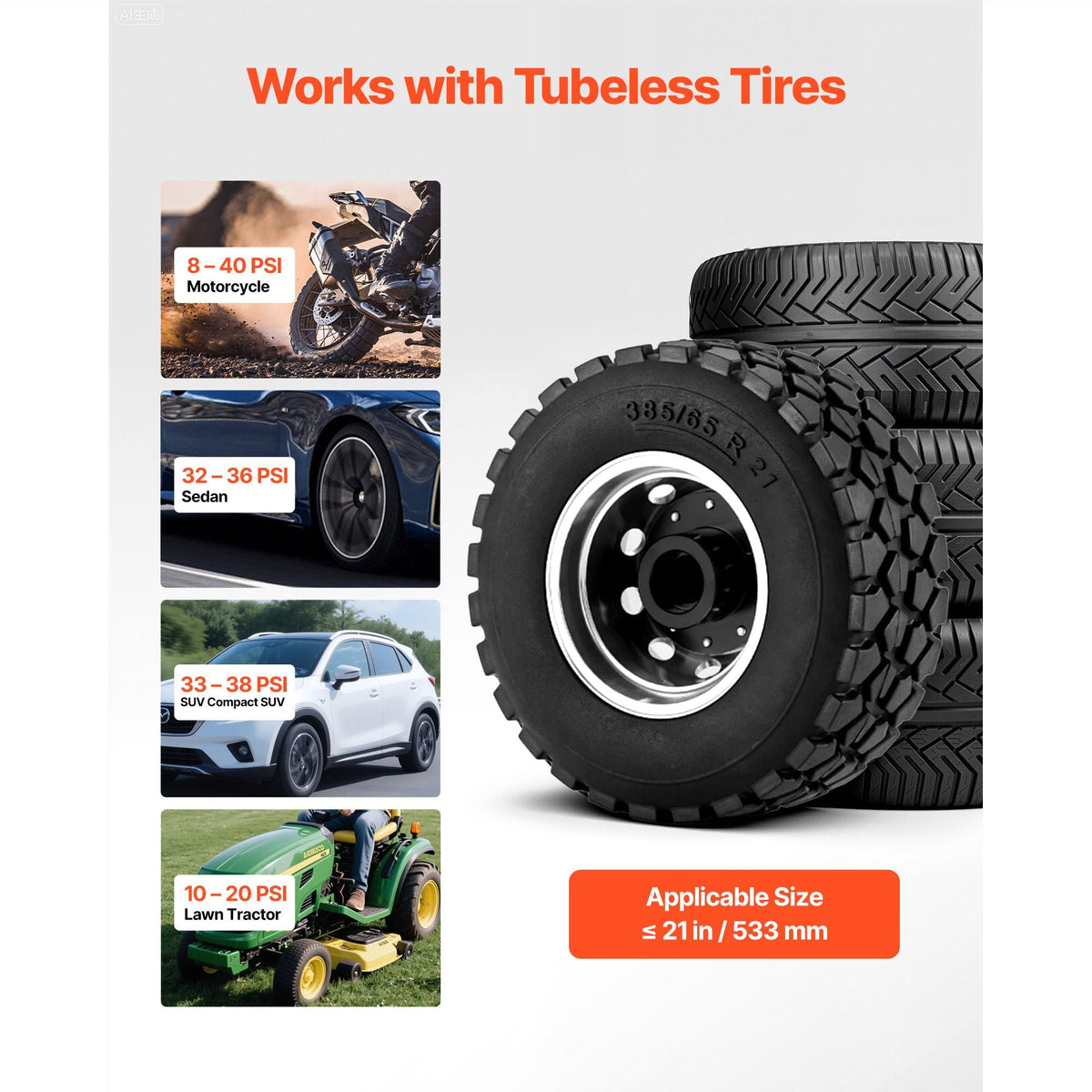 Portable Tire Bead Seater, 2.1 Gal / 8 L Air Bead Blaster, Handheld Tire Inflator Tool, 87-116 PSI Operating Pressure, Trigger Seating Inflator for Car, Compact SUV, Light Truck, E-Bike, RV, ATV
