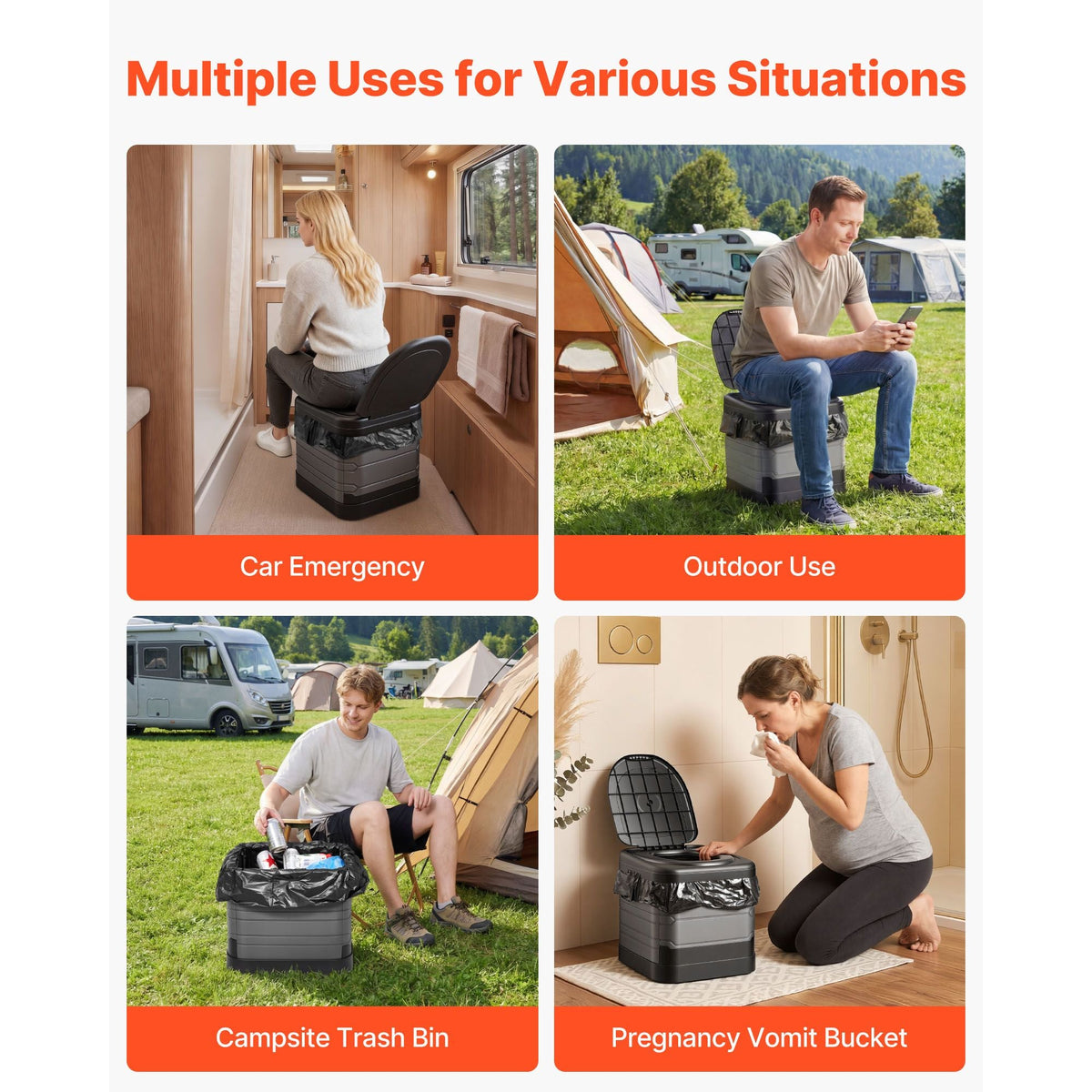 Portable Toilet, 330 lbs Load Capacity, Folding Camping Toilet for Adults, Outdoor Travel Potty with Carry Bag, Trash Bags, Suitable for Home Use, RV Travel, Camping, Hiking, Boating, Car, Trips