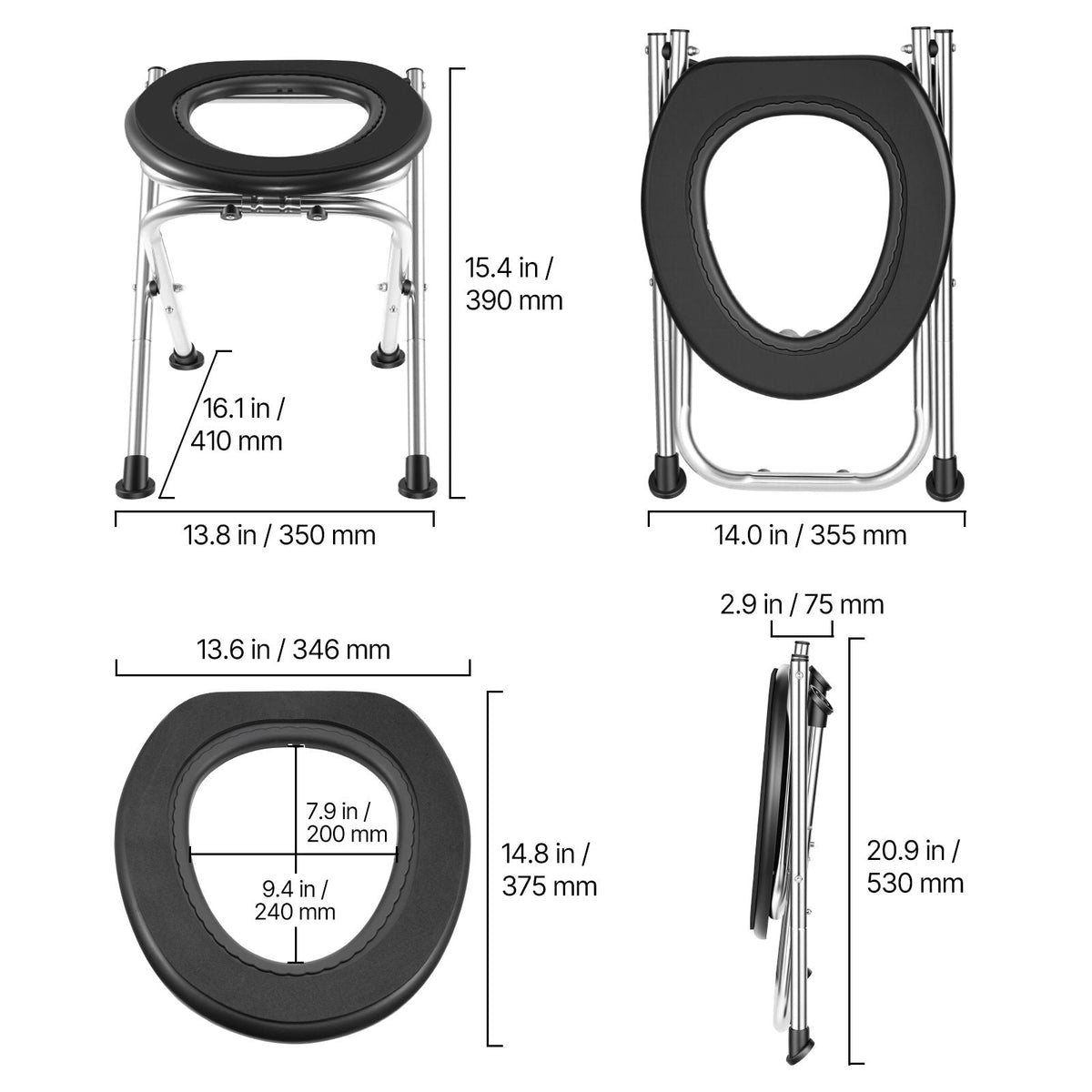 Portable Toilet for Camping, 350 lbs Weight Capacity, Stainless Steel Foldable Camp Travel Toilet with Soft Seat for Adults, Suitable for Truckers, RV Travel, Camping, Road Trips, Outdoor Use