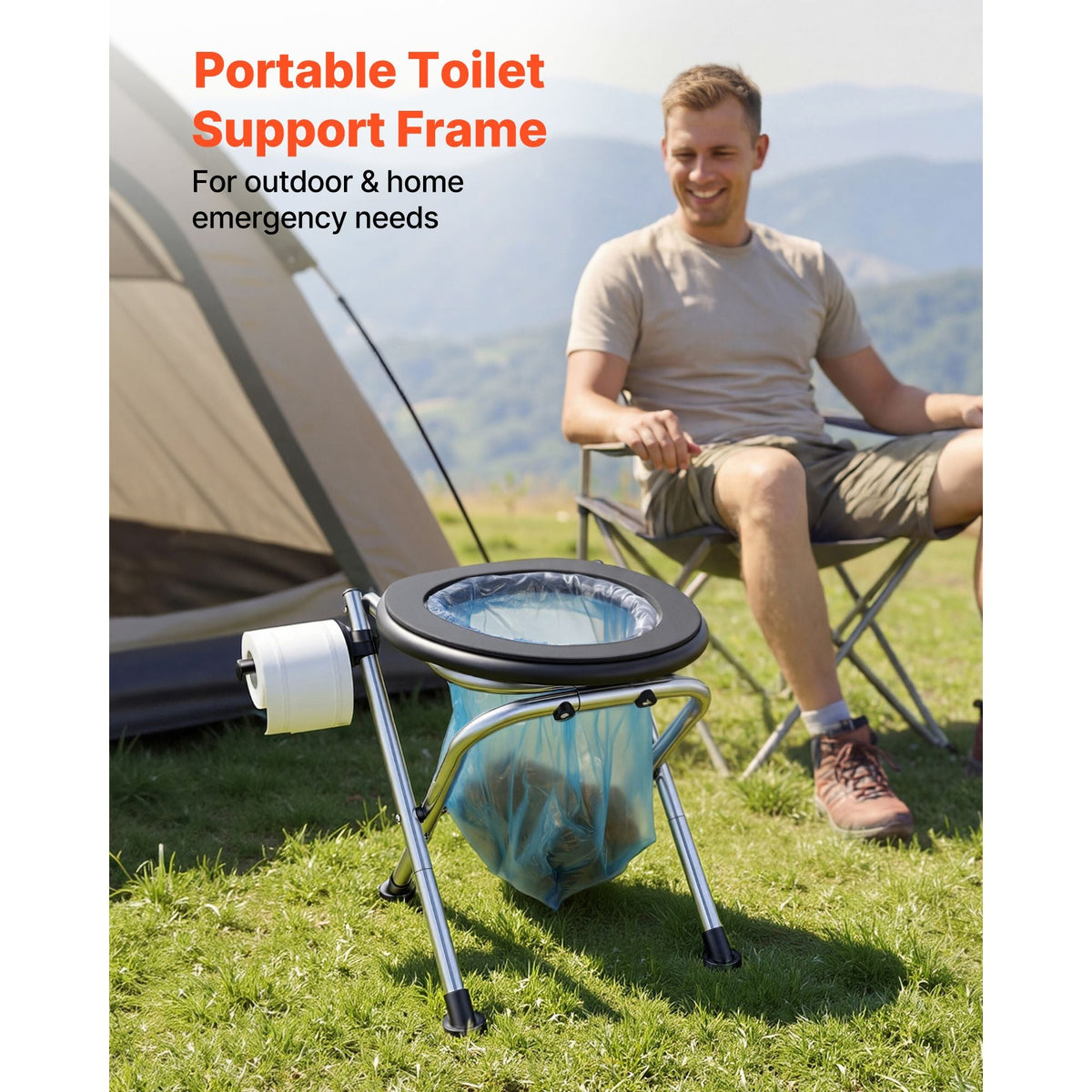 Portable Toilet for Camping, 350 lbs Weight Capacity, Stainless Steel Foldable Camp Travel Toilet with Soft Seat for Adults, Suitable for Truckers, RV Travel, Camping, Road Trips, Outdoor Use