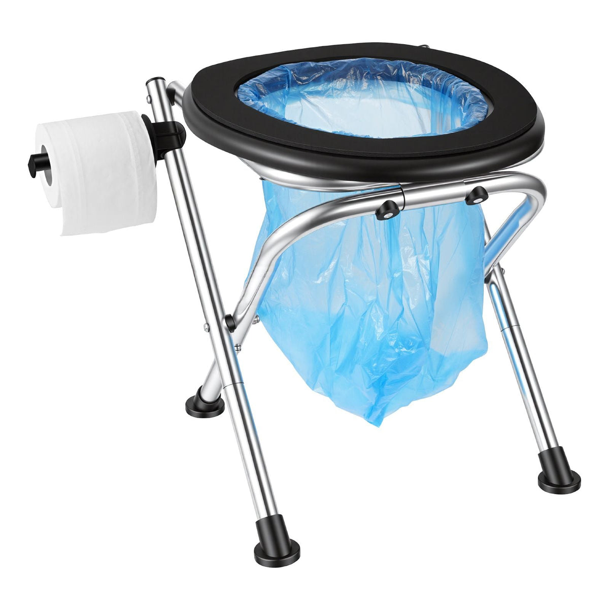 Portable Toilet for Camping, 350 lbs Weight Capacity, Stainless Steel Foldable Camp Travel Toilet with Soft Seat for Adults, Suitable for Truckers, RV Travel, Camping, Road Trips, Outdoor Use