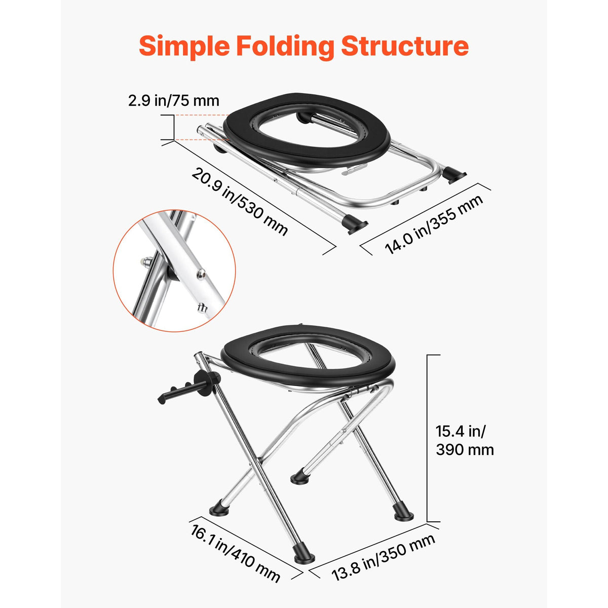 Portable Toilet for Camping, 350 lbs Weight Capacity, Stainless Steel Foldable Camp Travel Toilet with Soft Seat for Adults, Suitable for Truckers, RV Travel, Camping, Road Trips, Outdoor Use