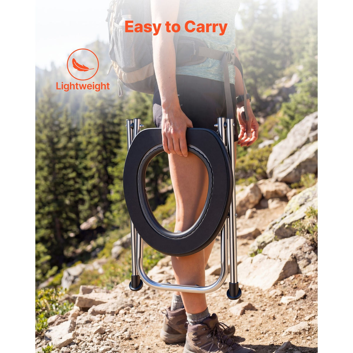Portable Toilet for Camping, 350 lbs Weight Capacity, Stainless Steel Foldable Camp Travel Toilet with Soft Seat for Adults, Suitable for Truckers, RV Travel, Camping, Road Trips, Outdoor Use