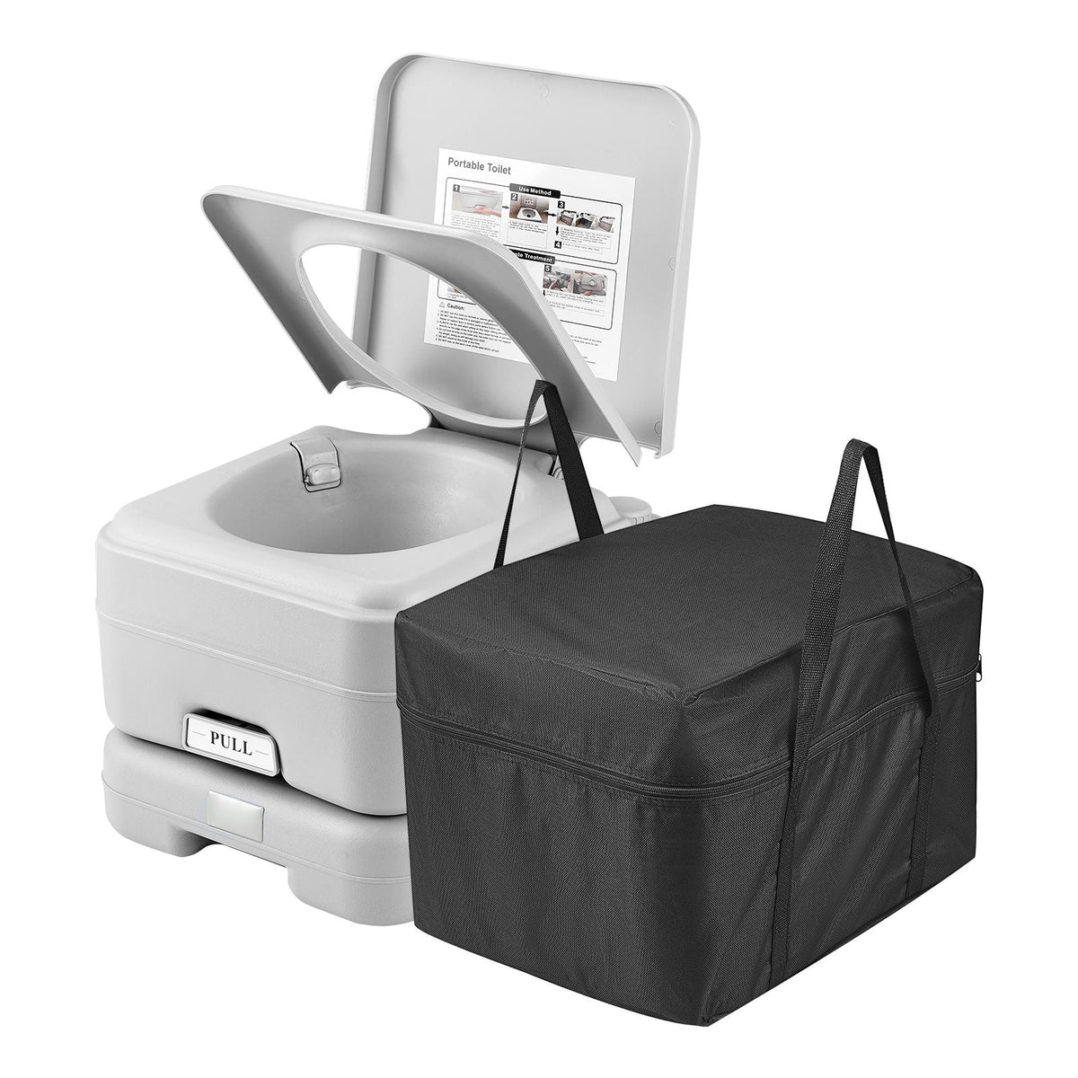 Portable Toilet for Camping with Carry Bag, RV Toilet with 3.2 Gal Waste Tank, Push-Button Pressurized Flush Commode, Leak-proof and Odourless Travel Toilet for Adults Kids Camping Car