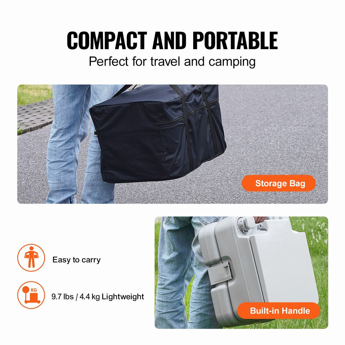 Portable Toilet for Camping with Carry Bag, RV Toilet with 3.2 Gal Waste Tank, Push-Button Pressurized Flush Commode, Leak-proof and Odourless Travel Toilet for Adults Kids Camping Car