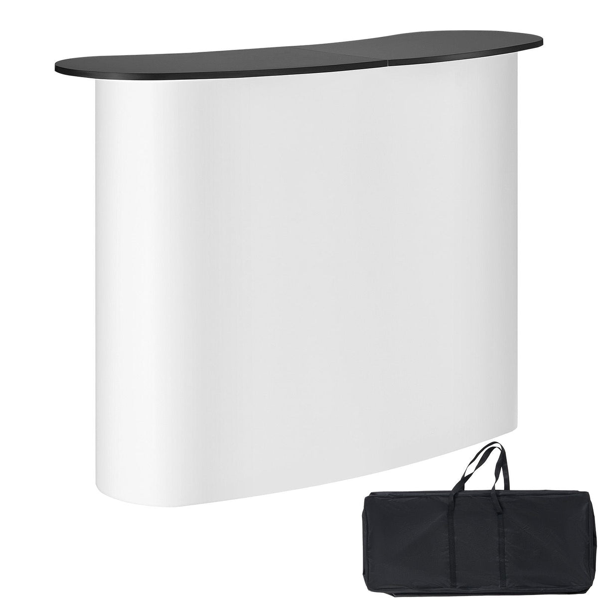 Portable Tradeshow Podium Table, 51.18" x 18.31" x 37.4", Display Exhibition Counter Stand Booth Fair with Wall, Foldable Promotion Retail Bar Table Pop Up Podium with Storage Rack, Carrying Bag