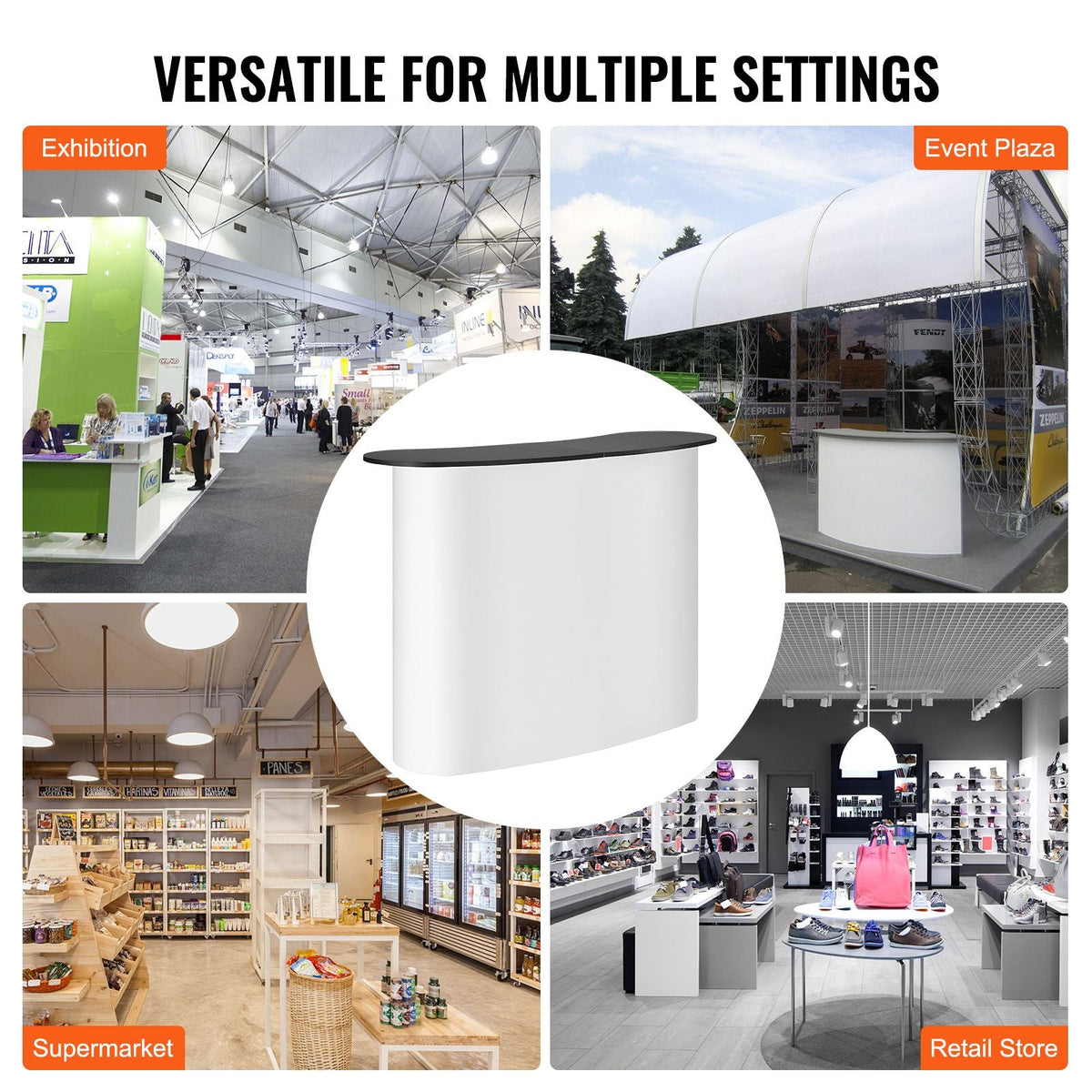 Portable Tradeshow Podium Table, 51.18" x 18.31" x 37.4", Display Exhibition Counter Stand Booth Fair with Wall, Foldable Promotion Retail Bar Table Pop Up Podium with Storage Rack, Carrying Bag