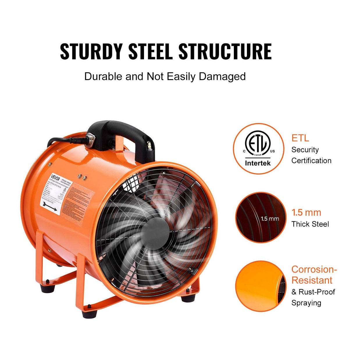 Portable Ventilator, 10 inch Heavy Duty Cylinder Fan with 33ft Duct Hose, 350W Strong Shop Exhaust Blower 1948CFM, Industrial Utility Blower for Sucking Dust, Smoke, Smoke Home/Workplace