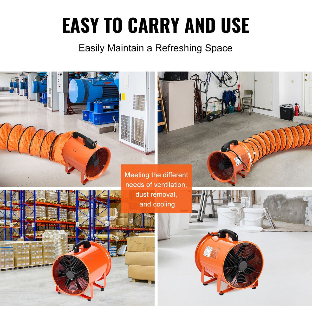 Portable Ventilator, 12 inch Heavy Duty Cylinder Fan with 16.4ft Duct Hose, 560W Strong Shop Exhaust Blower 2894CFM, Industrial Utility Blower for Sucking Dust, Smoke, Smoke Home/Workplace