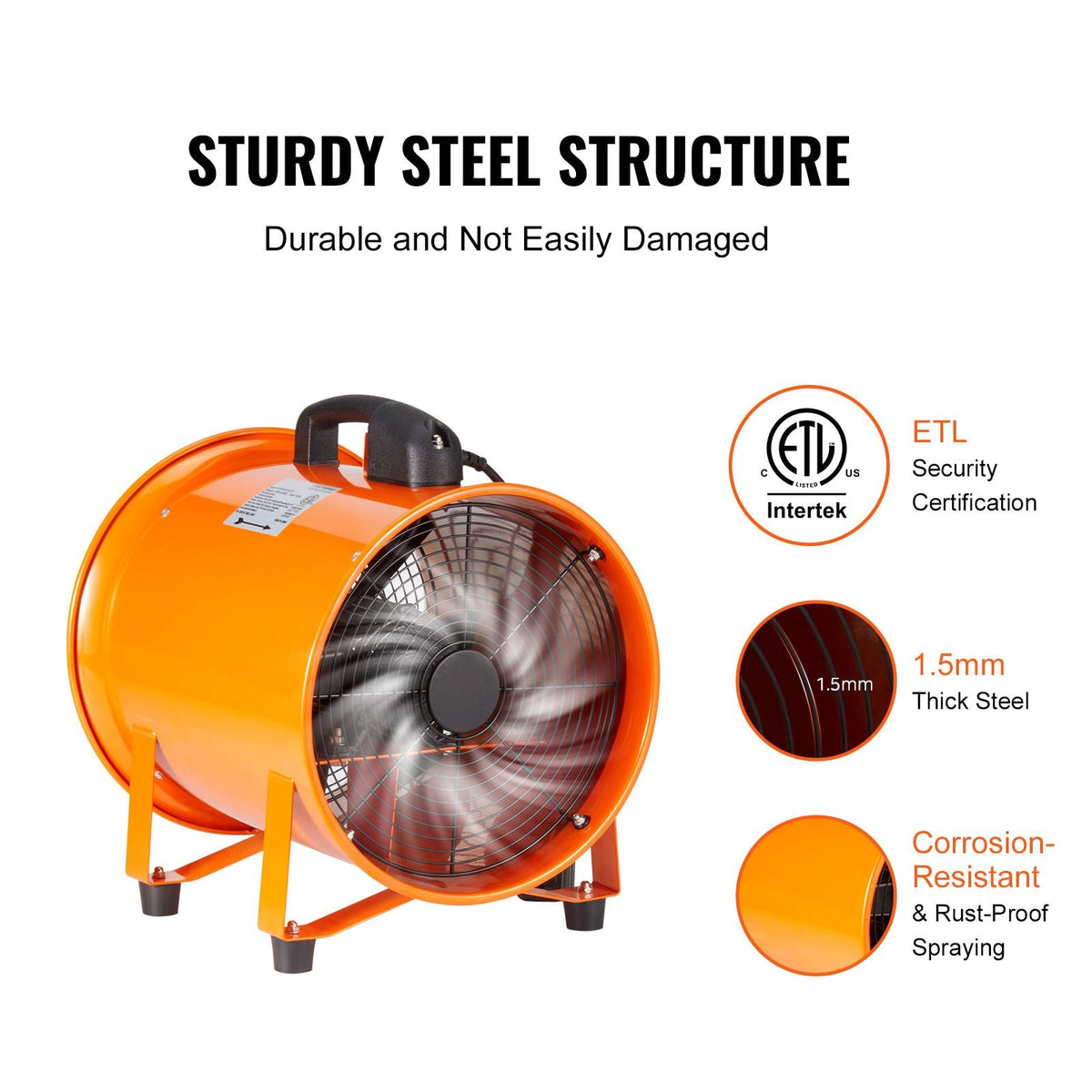 Portable Ventilator, 12 inch Heavy Duty Cylinder Fan with 16.4ft Duct Hose, 585W Strong Shop Exhaust Blower 3198CFM, Industrial Utility Blower for Sucking Dust, Smoke, Smoke Home/Workplace