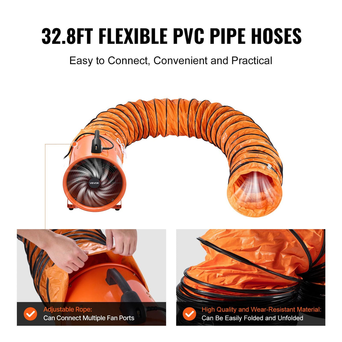 Portable Ventilator, 16 inch Heavy Duty Cylinder Fan with 16.4ft Duct Hose, 1350W Strong Shop Exhaust Blower 5175CFM, Industrial Utility Blower for Sucking Dust, Smoke, Smoke Home/Workplace