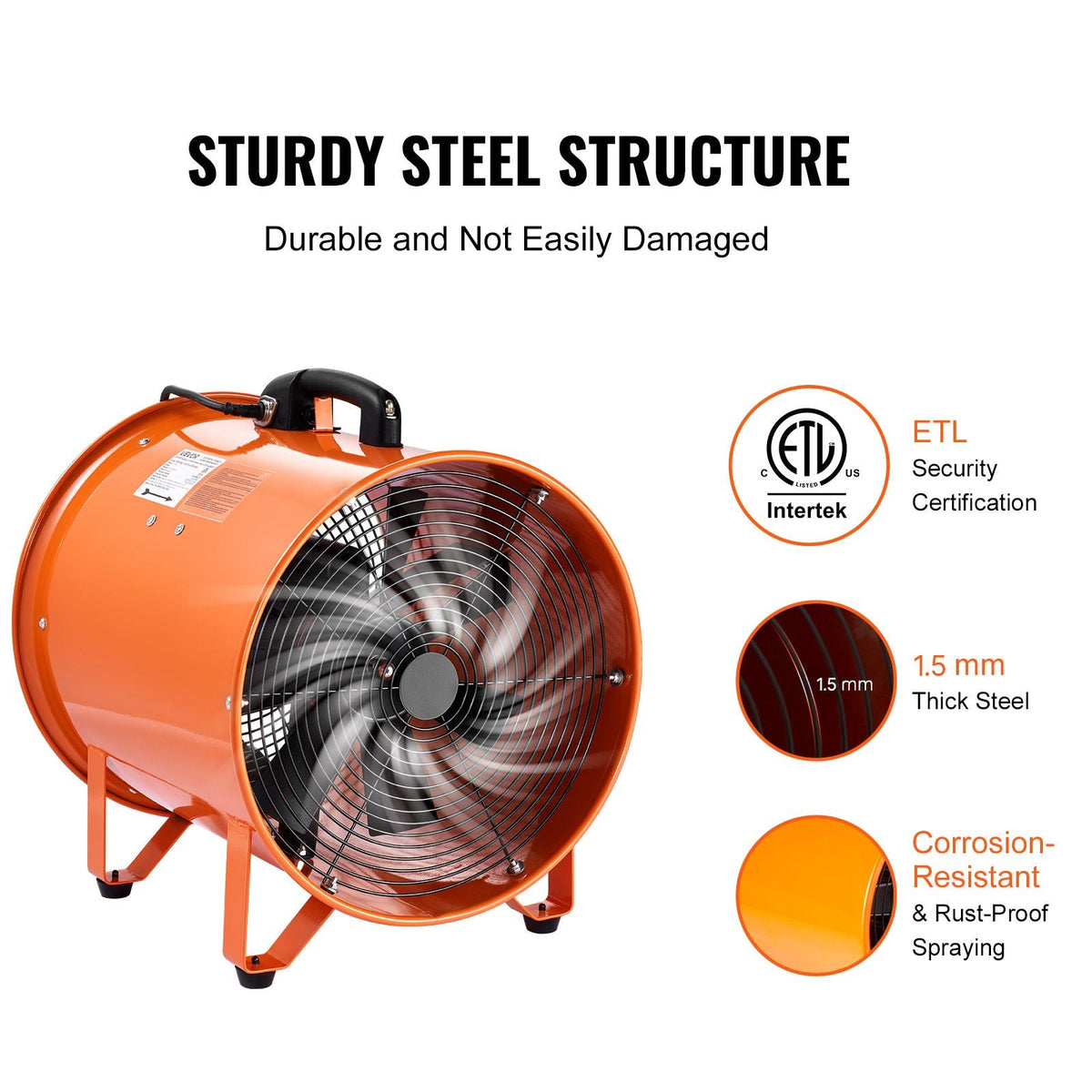 Portable Ventilator, 16 inch Heavy Duty Cylinder Fan with 16.4ft Duct Hose, 1350W Strong Shop Exhaust Blower 5175CFM, Industrial Utility Blower for Sucking Dust, Smoke, Smoke Home/Workplace