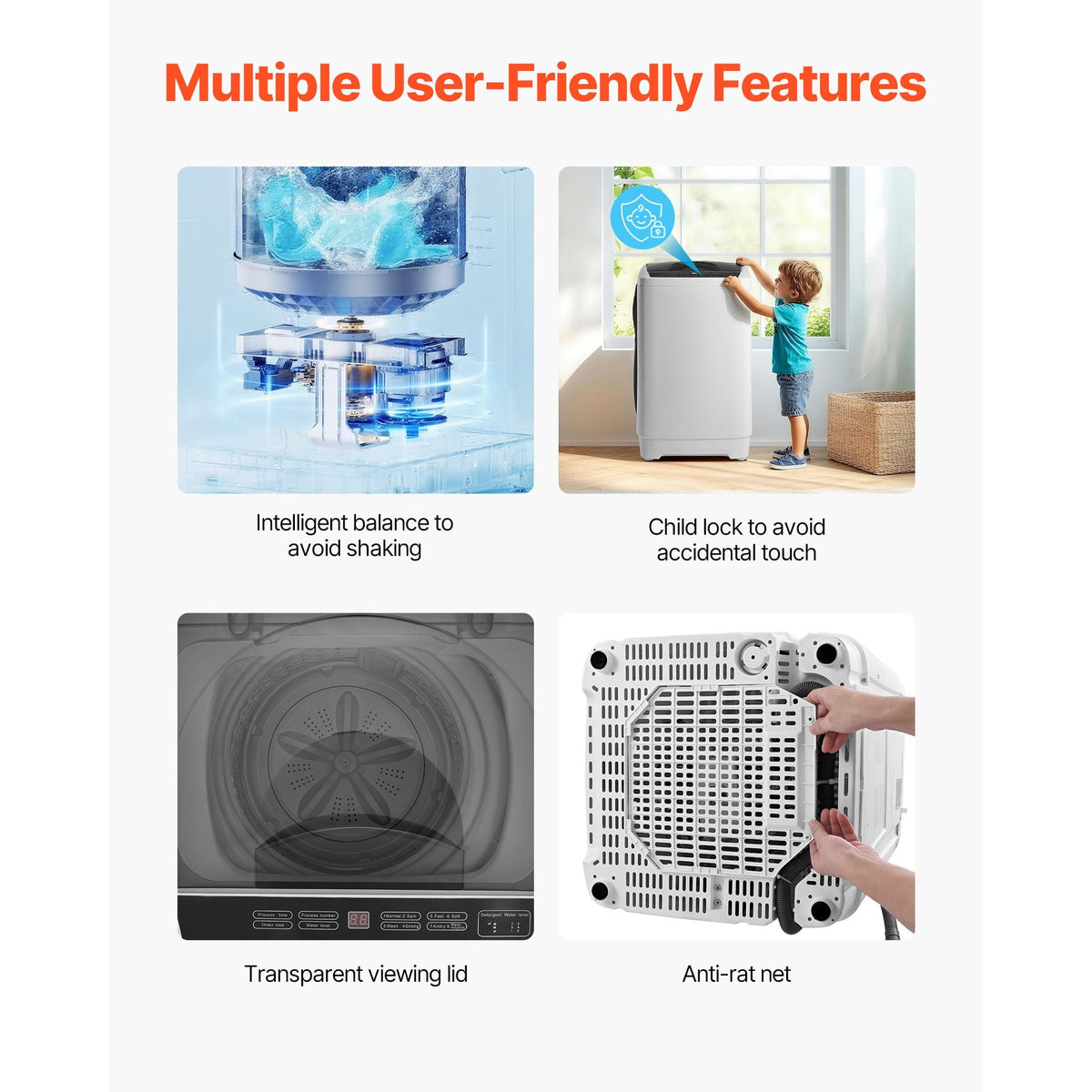 Portable Washing Machine, Portable Washer 1.3 cu.ft with LED Display, Stainless Steel Drum, 8 Wash Programs & 6 Adjustable Water Levels, Portable Washer Machine for Apartments, RVs, and Dorms