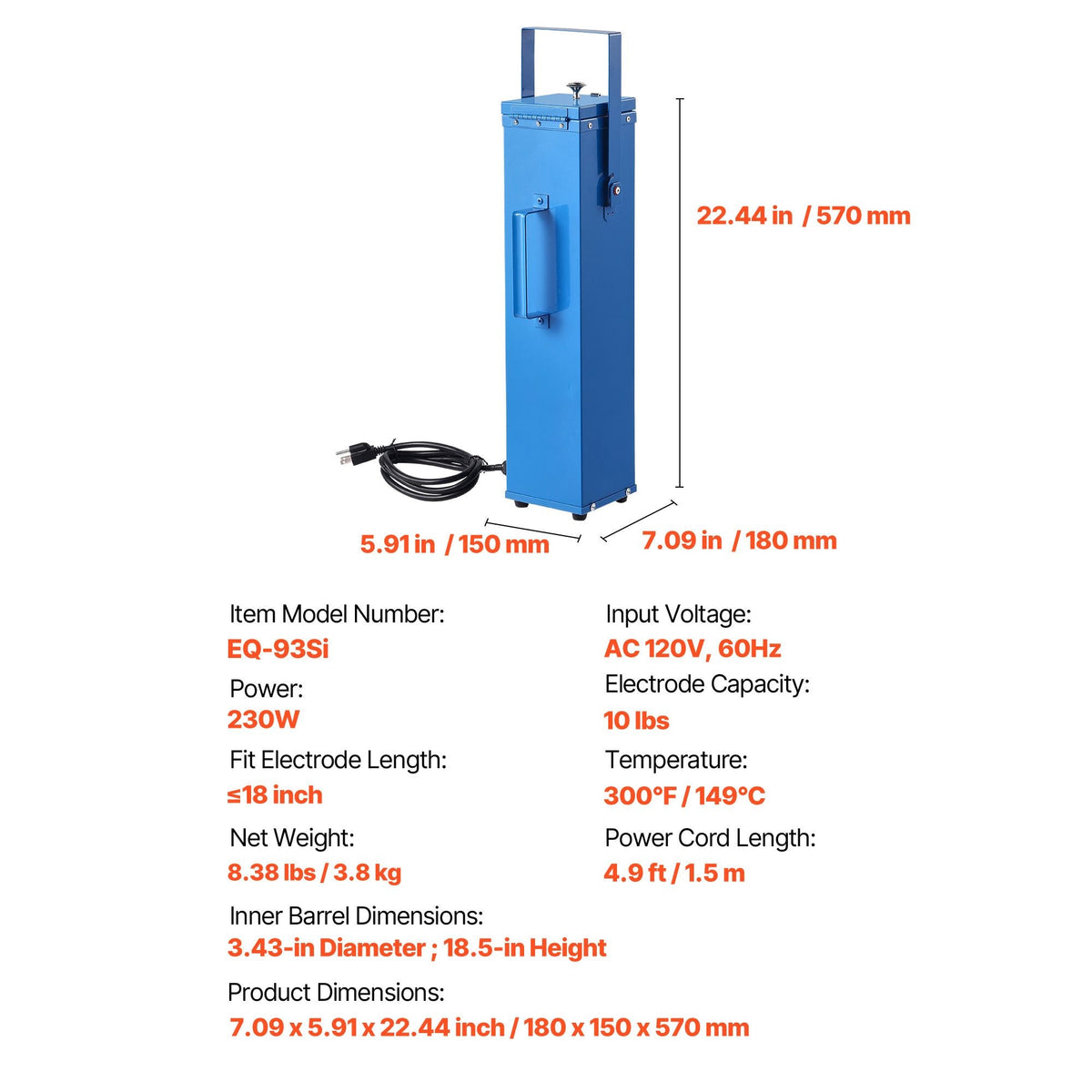 Portable Welding Rod Oven, 10LBS Capacity Electrodes Drying Oven 230W 120V, 300 F Fast Heating Welding Rods Dryer for 18-inch Stick Electrodes - with Easy-to-Carry Handle & Safety Locking Latch