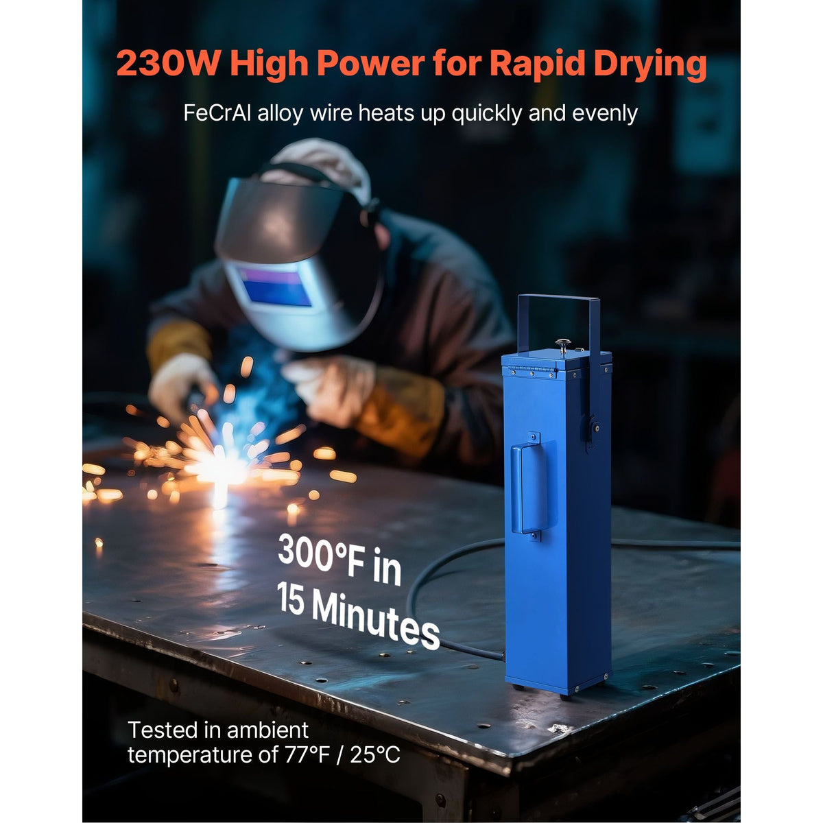 Portable Welding Rod Oven, 10LBS Capacity Electrodes Drying Oven 230W 120V, 300 F Fast Heating Welding Rods Dryer for 18-inch Stick Electrodes - with Easy-to-Carry Handle & Safety Locking Latch