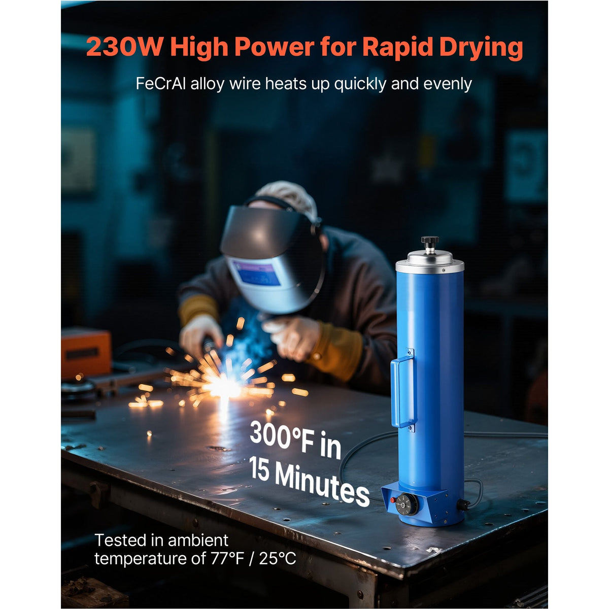 Portable Welding Rod Oven, 10LBS Capacity Electrodes Drying Oven 230W 120V, 86 to 302Fahrenheit Adjustable Welding Rods Dryer for 18-inch Stick Electrodes - with Easy-to-Carry Side Handle