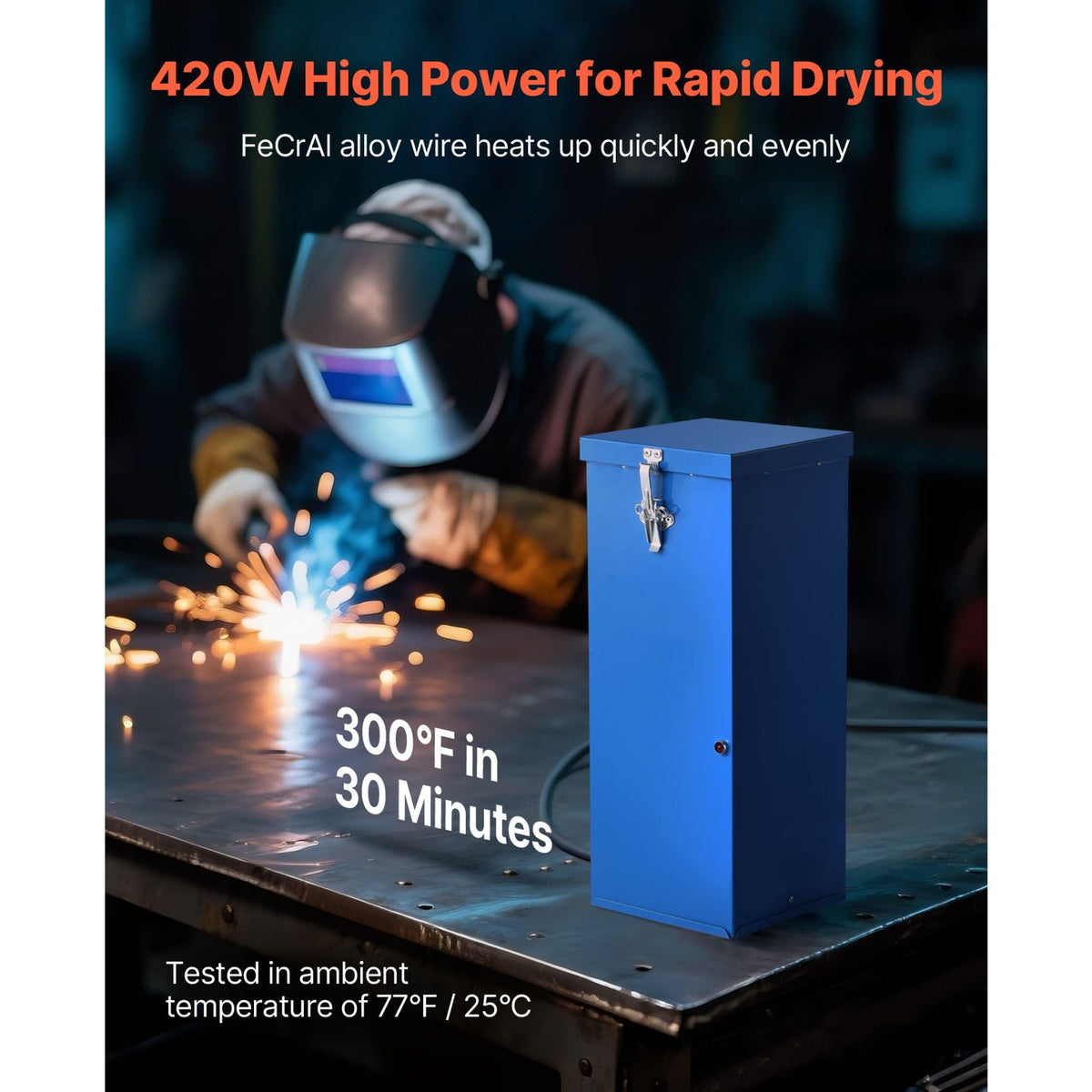 Portable Welding Rod Oven, 50LBS Capacity Electrodes Drying Oven 420W 120V, 300 Fahrenheit Fast Heating Welding Rods Dryer for 18-inch Stick Electrodes - with Safety Locking Latch