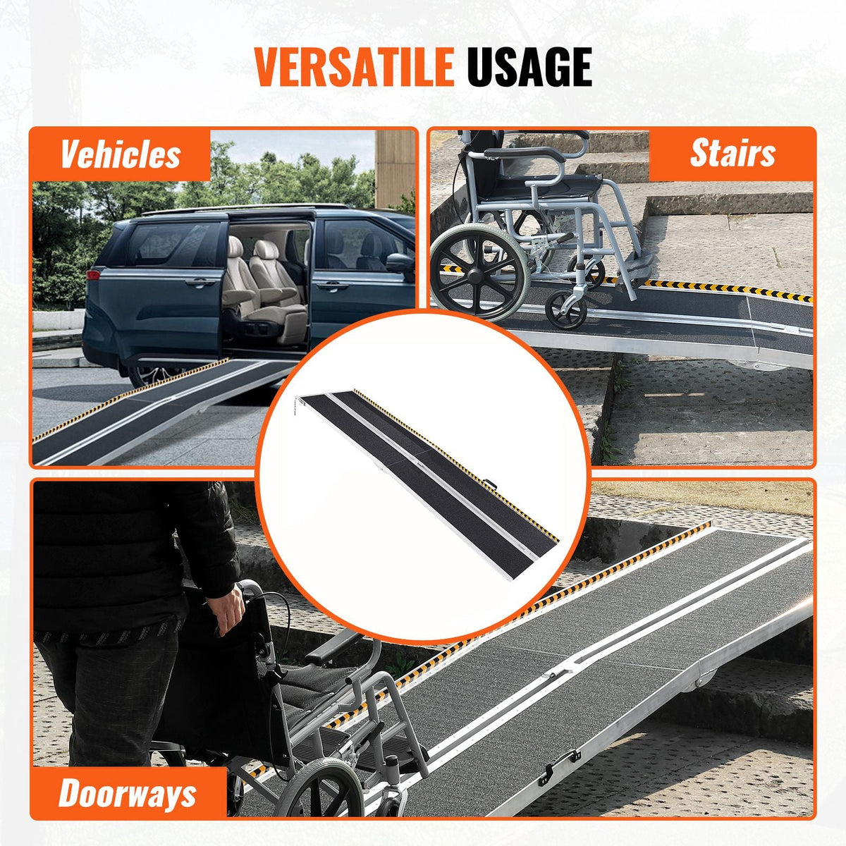 Portable Wheelchair Ramp, 10 ft 800 lbs Capacity, Non-Slip Aluminum Folding Threshold Ramp, Foldable Mobility Scooter Ramp Wheel Chair Ramp, Handicap Ramp for Home Steps, Stairs, Doorways, Curbs