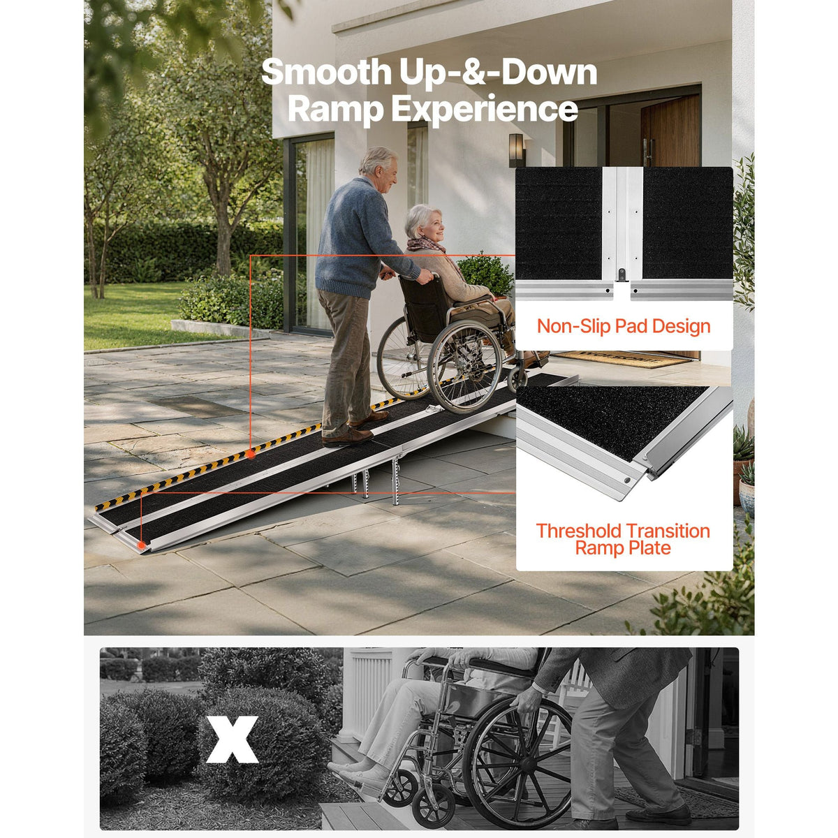 Portable Wheelchair Ramp, 10FT, Non-Slip Aluminum Folding Handicap Ramp for Wheelchair, 800 lbs Capacity, Door Threshold Ramps for Home Steps, Stairs, Entry, Threshold, Doorways, Scooter, Curbs