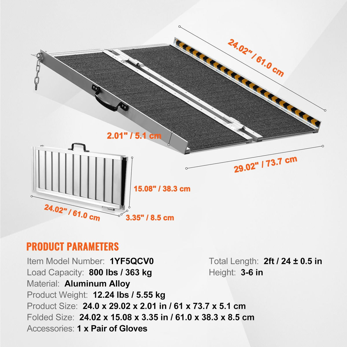 Portable Wheelchair Ramp, 2 ft 800 lbs Capacity, Non-Slip Aluminum Folding Threshold Ramp, Foldable Mobility Scooter Ramp Wheel Chair Ramp, Handicap Ramp for Home Steps, Stairs, Doorways, Curbs